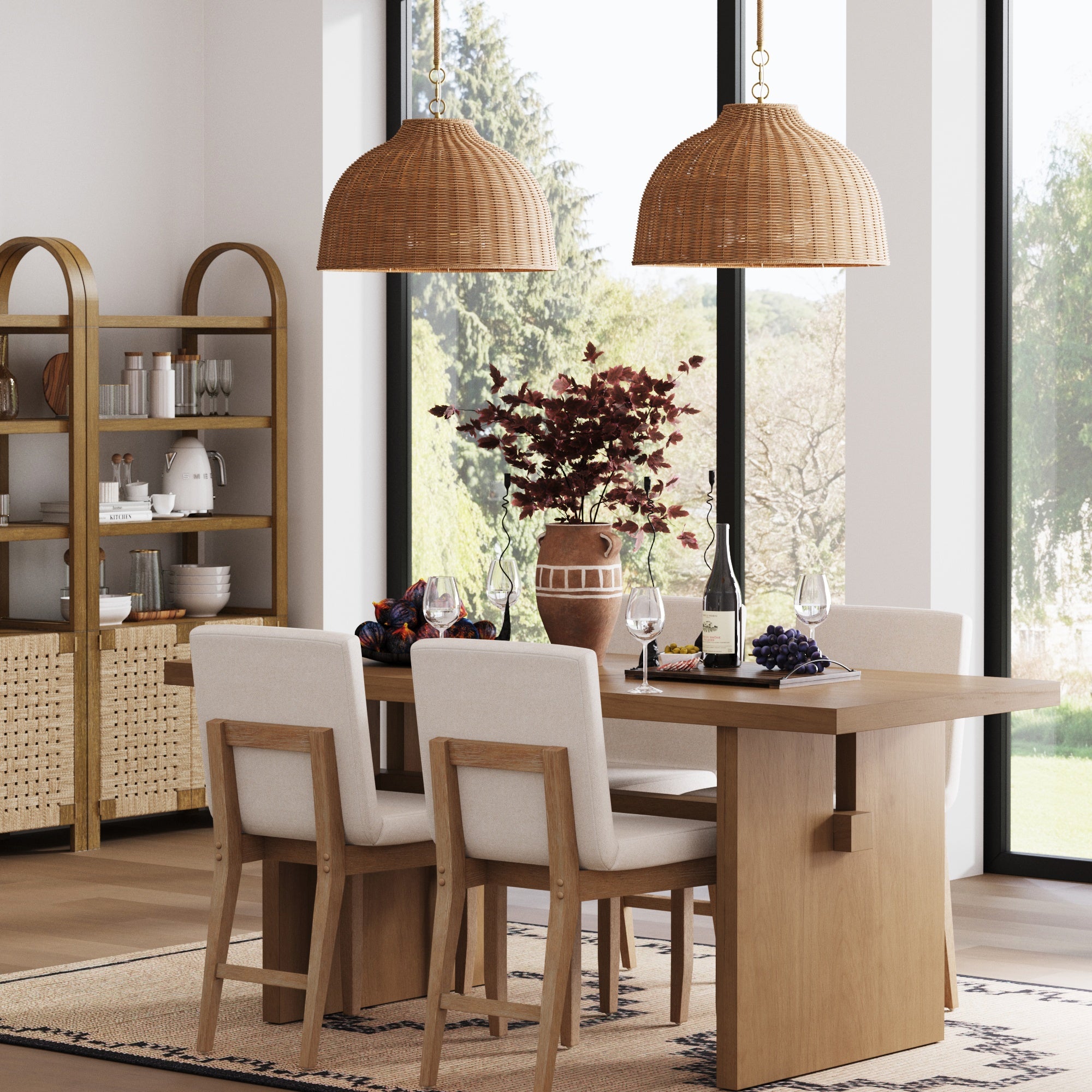 Modern Farmhouse Rattan Dome Pendant Light (Set of 2) - Nathan James