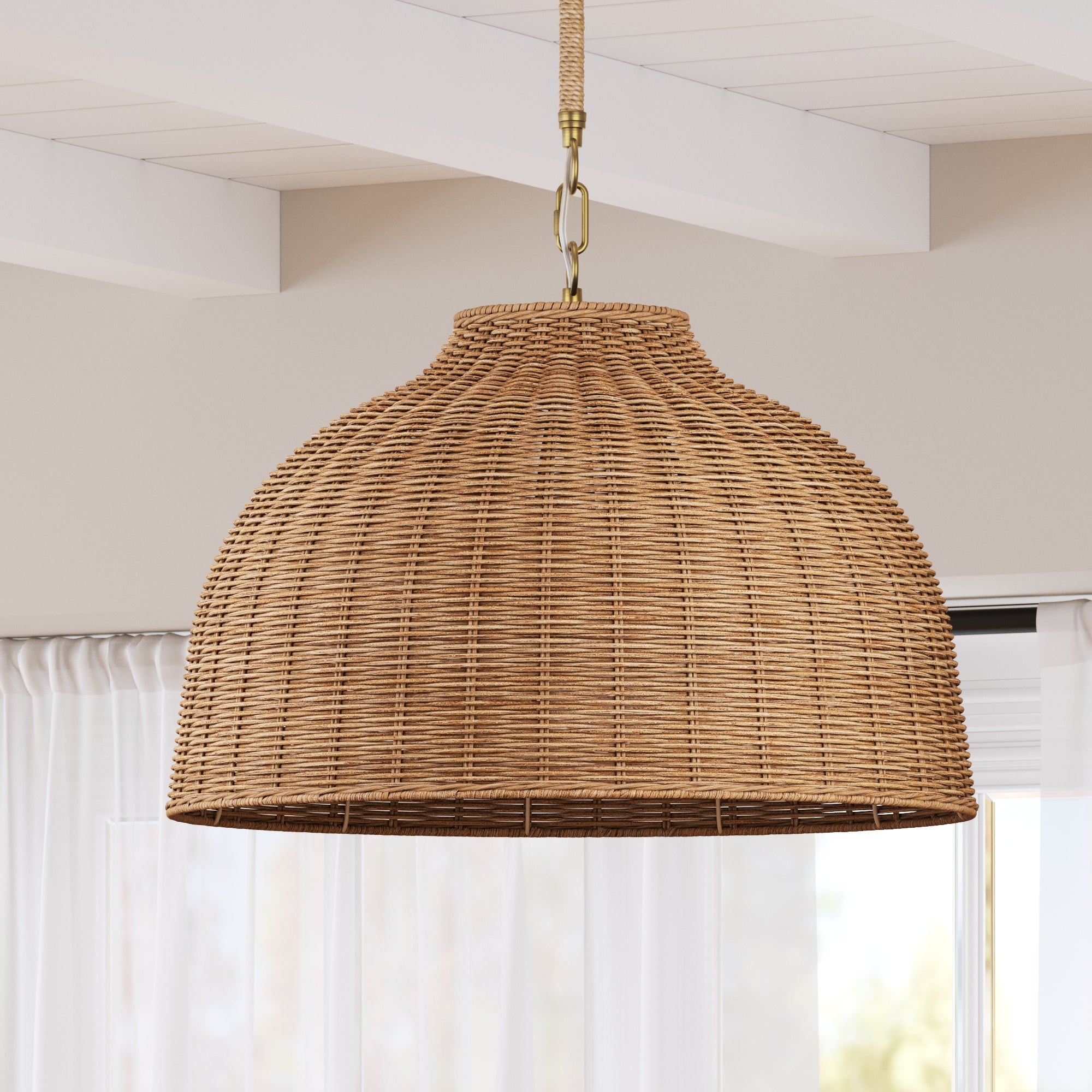 Modern Farmhouse Rattan Dome Pendant Light - Nathan James