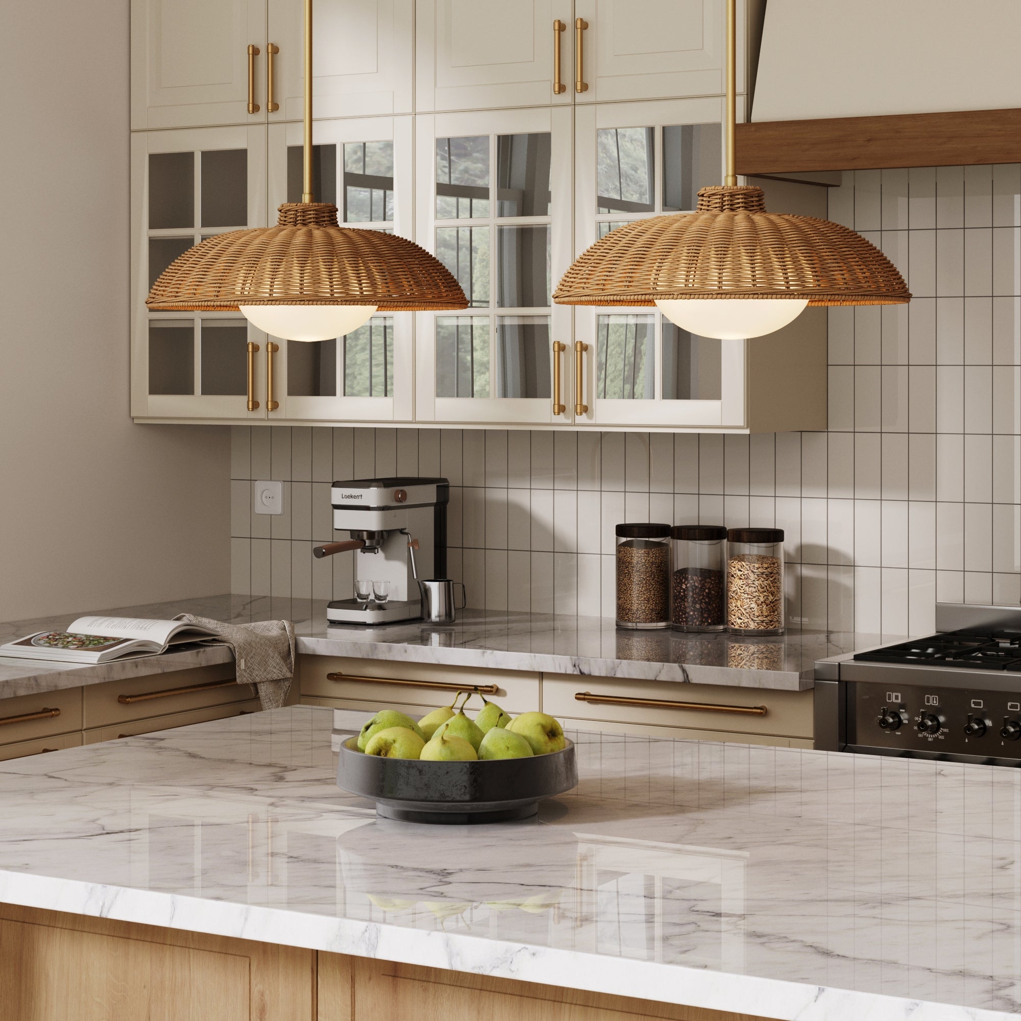 Boho Rattan Pendant Light Fixture with Glass Diffuser (Set of 2) - Nathan James