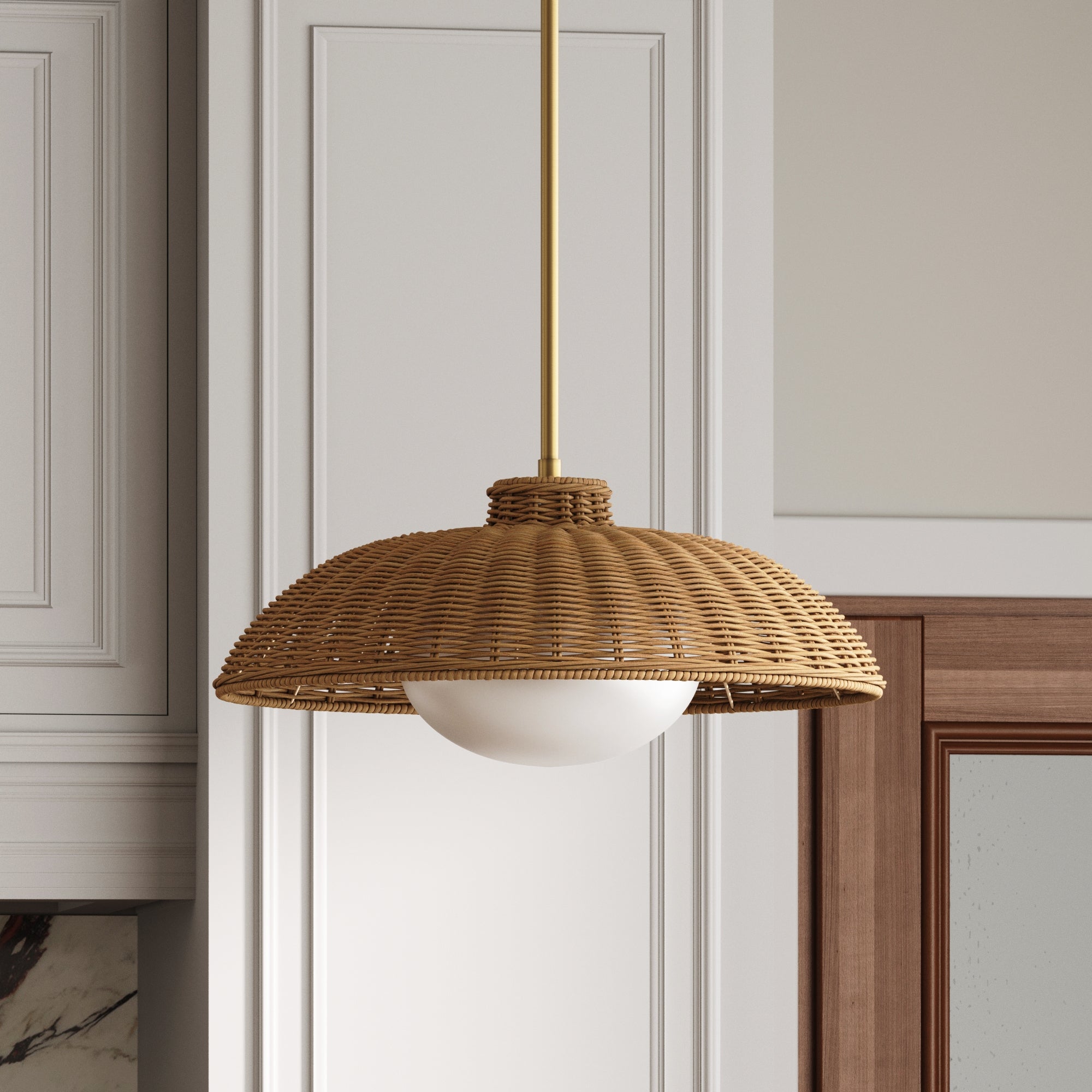 Boho Rattan Pendant Light Fixture with Glass Diffuser - Nathan James