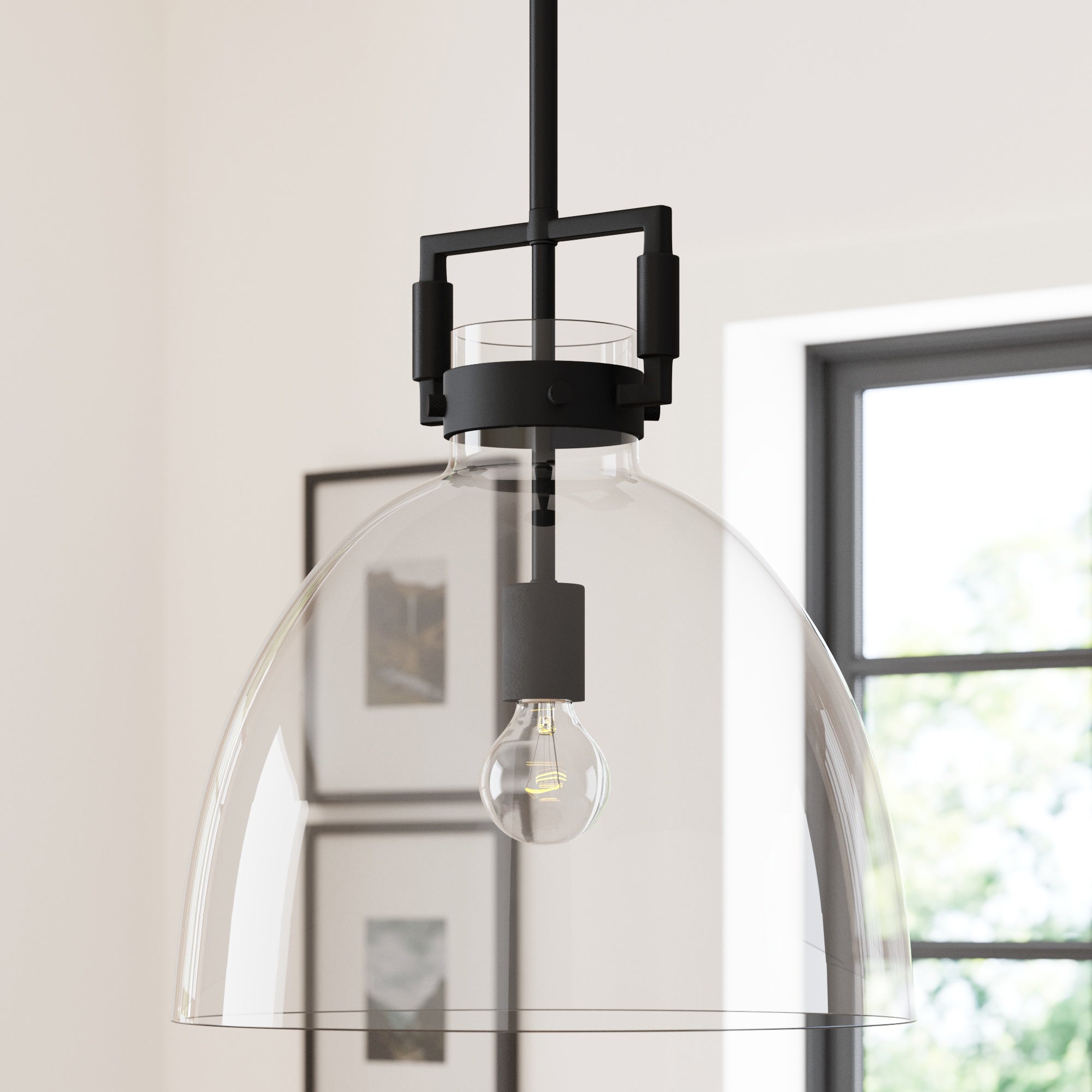 Glass Dome Shade Ceiling Pendant Light Black - Nathan James