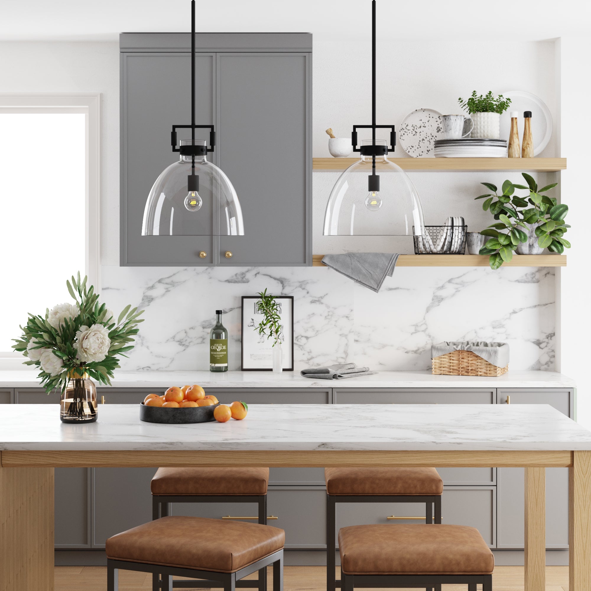 Glass Dome Shade Ceiling Pendant Light Black - Nathan James