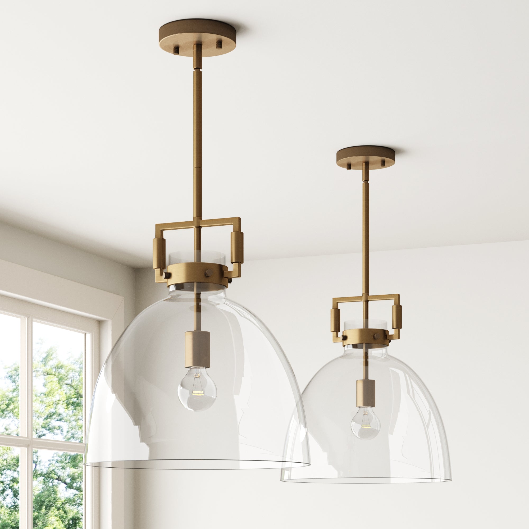 Glass Dome Pendant Lights Brass (Set of 2) - Nathan James