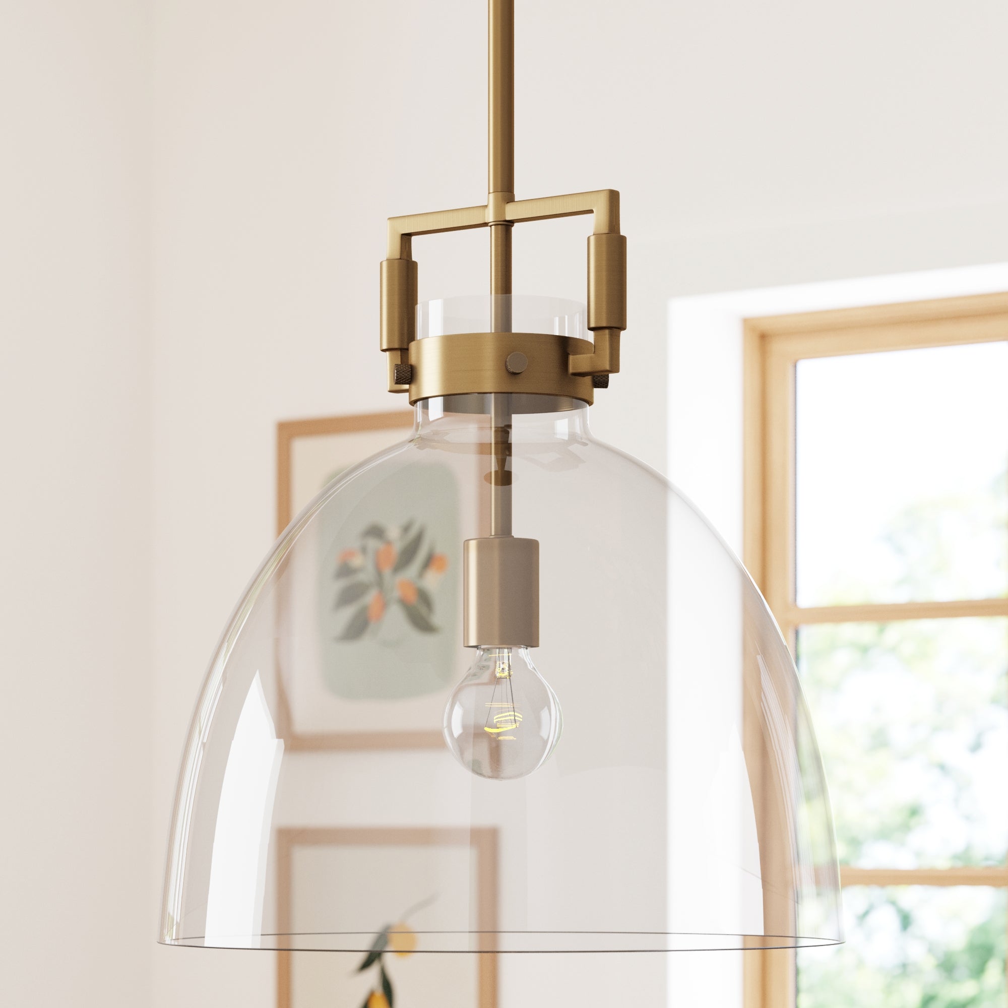 Glass Dome Shade Ceiling Pendant Light Brass - Nathan James