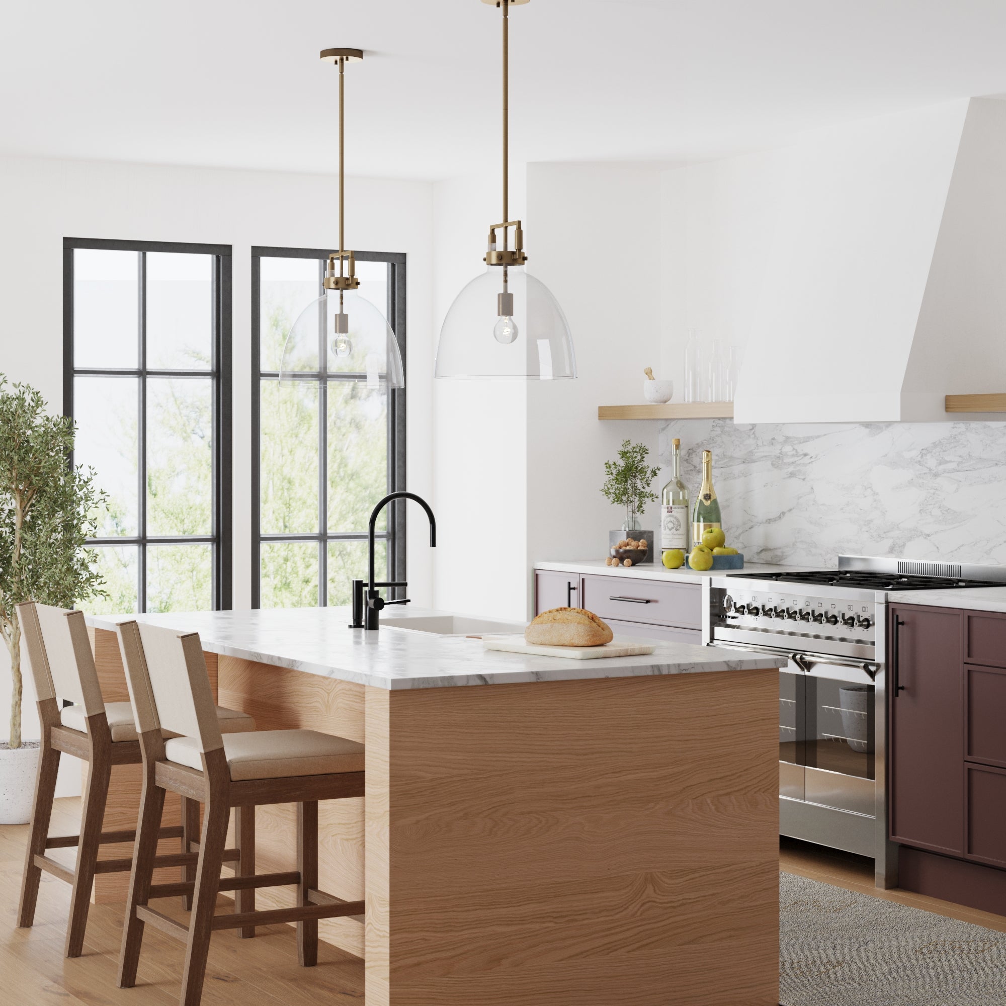 Glass Dome Pendant Lights Brass (Set of 2) - Nathan James