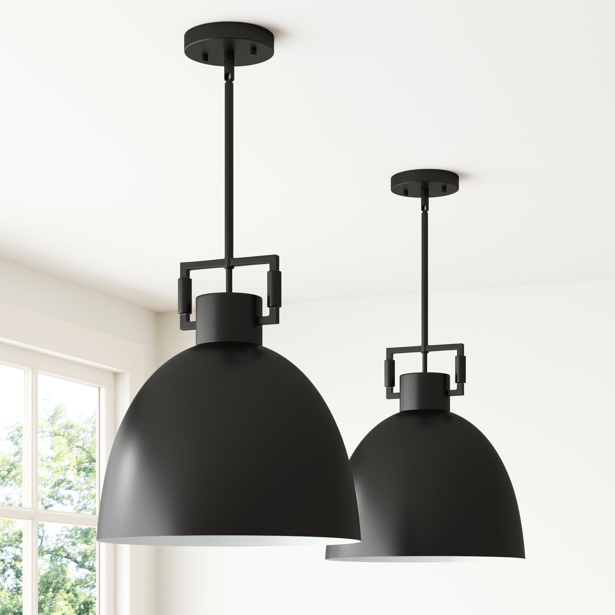 Metal Dome Pendant Lights Black (Set of 2) - Nathan James