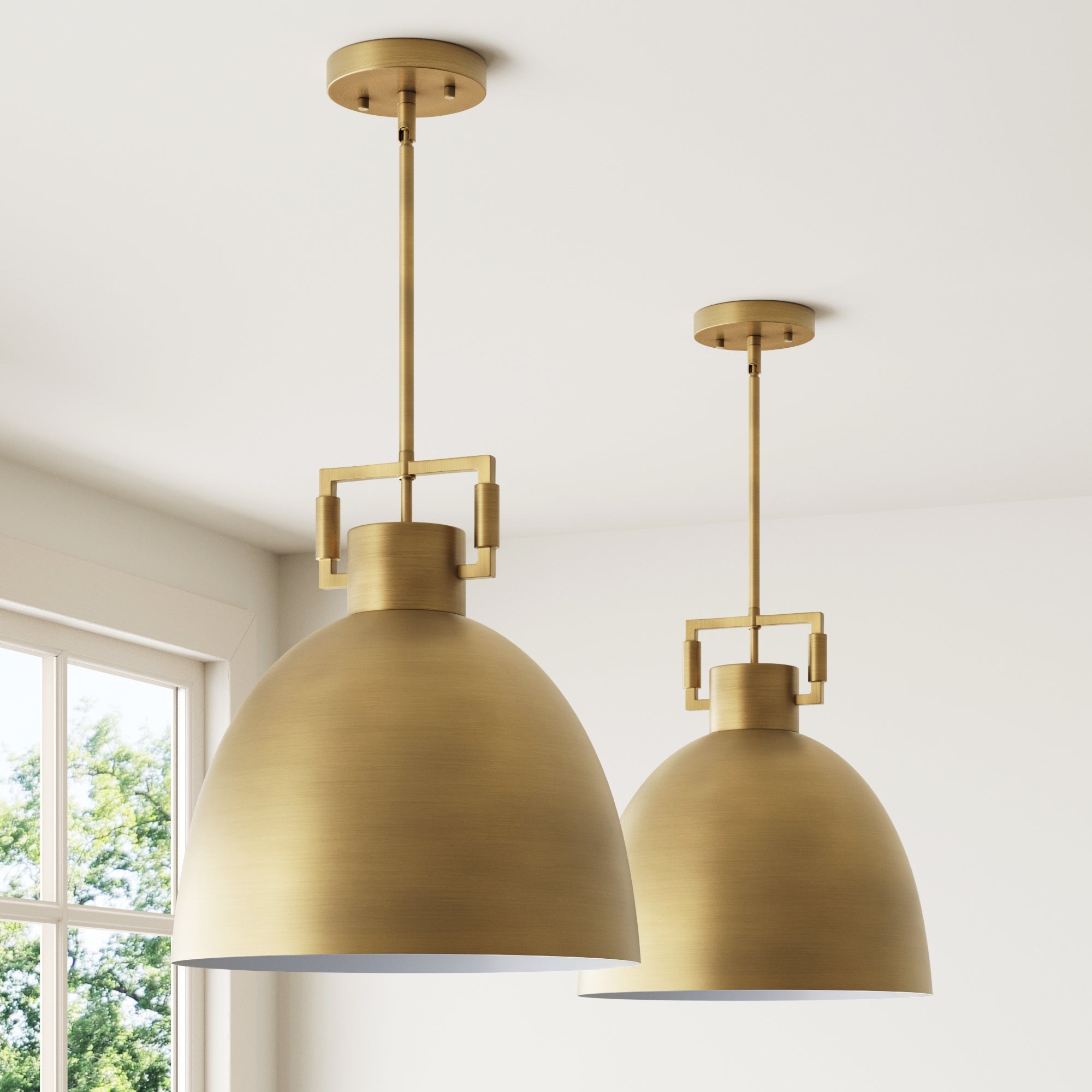 Metal Dome Pendant Lights Brass (Set of 2) - Nathan James