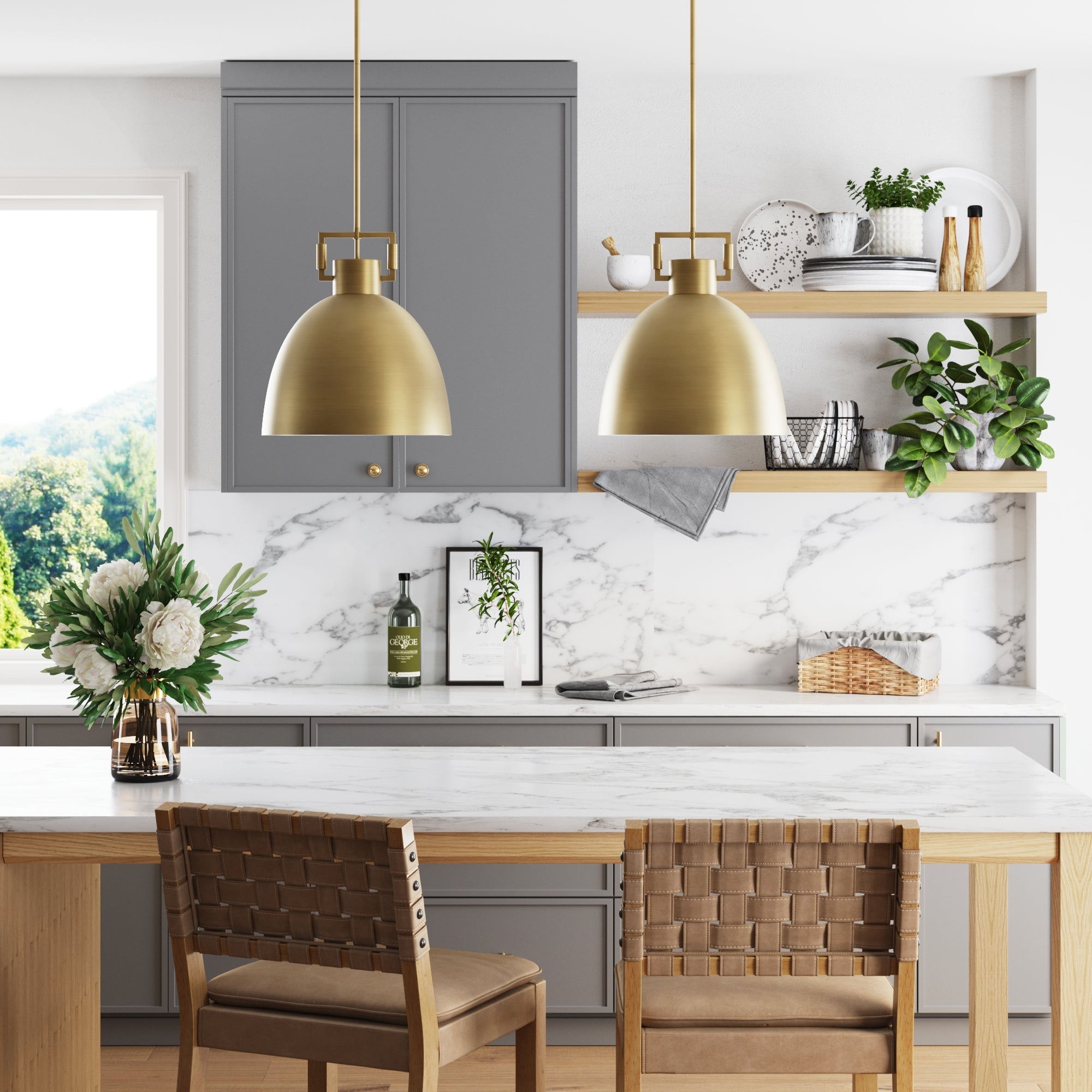 Metal Dome Pendant Lights Brass (Set of 2) - Nathan James