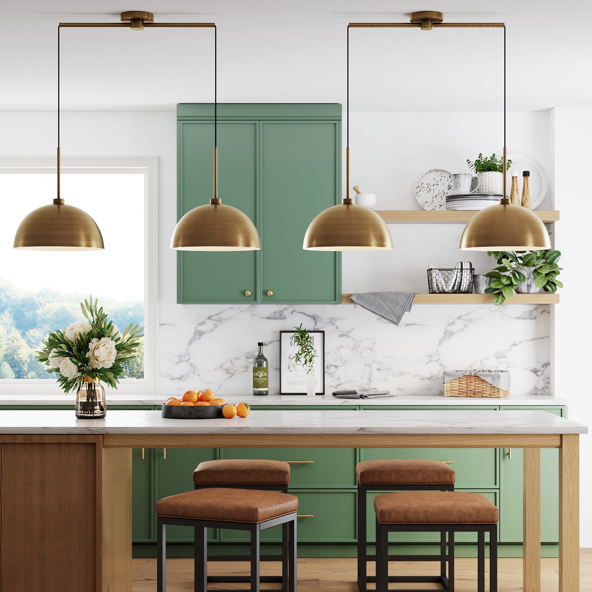 Metal Hanging Pendant Lights Brass (Set of 2) - Nathan James