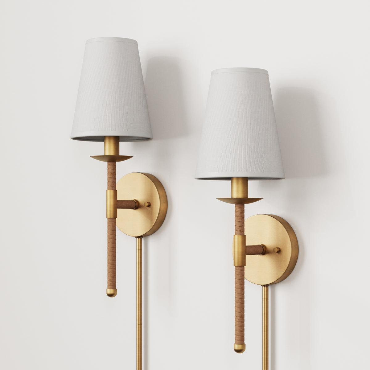 Coastal Vintaged Brass Wall Sconce with Fabric Shade (Set of 2) - Nathan James
