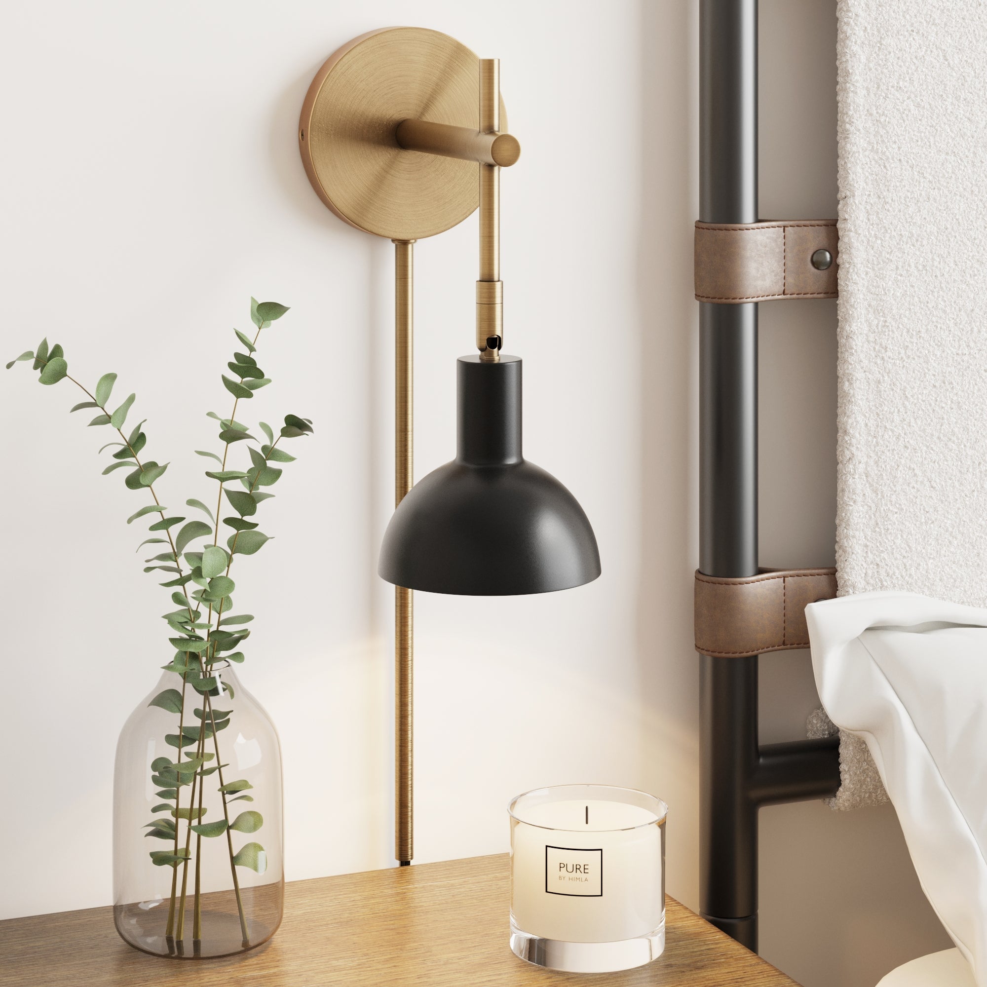 Plug - In Adjustable Metal Wall Light Black Brass - Nathan James