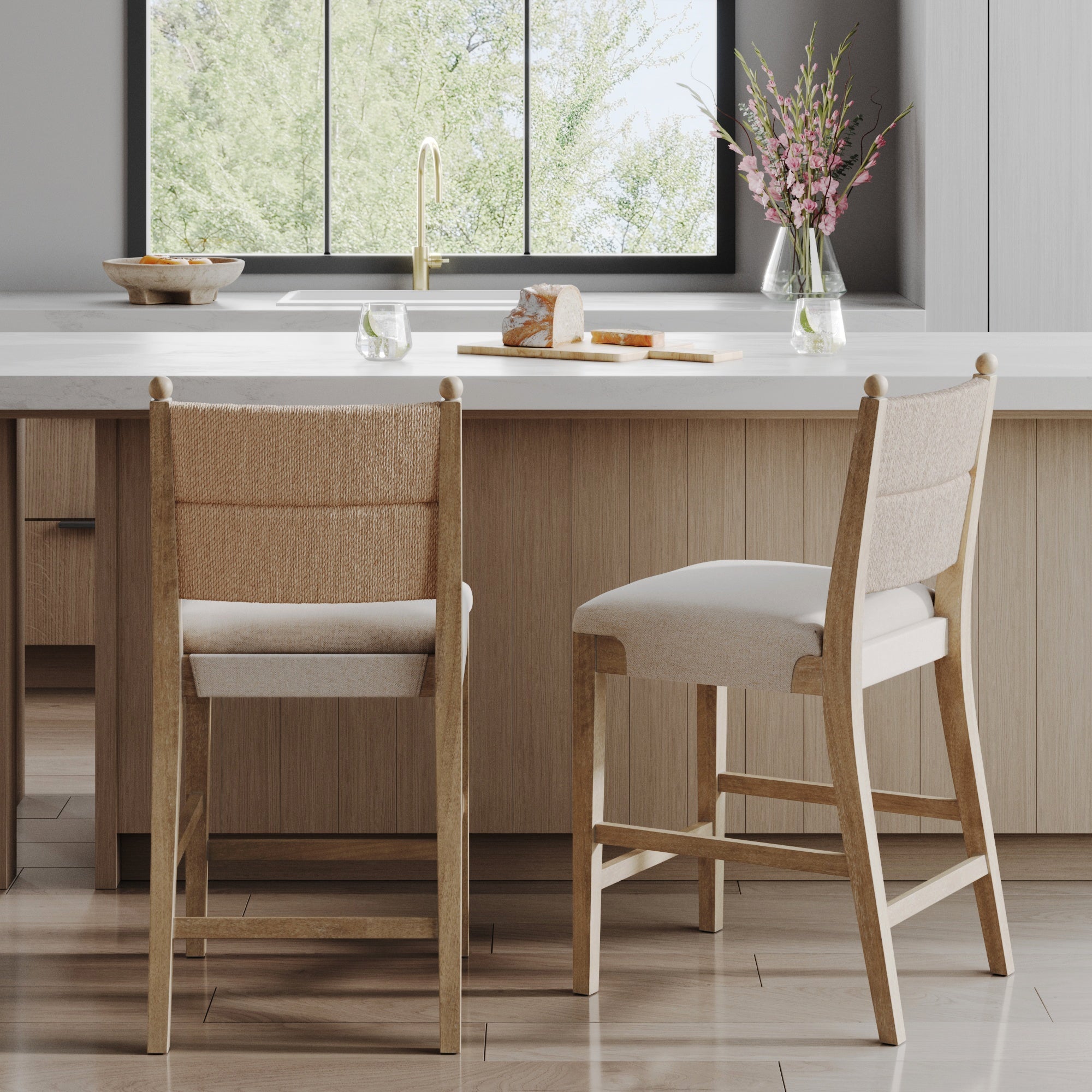 Seagrass & Wood Counter Height Bar Stool Light Brown (Set of 2) - Nathan James