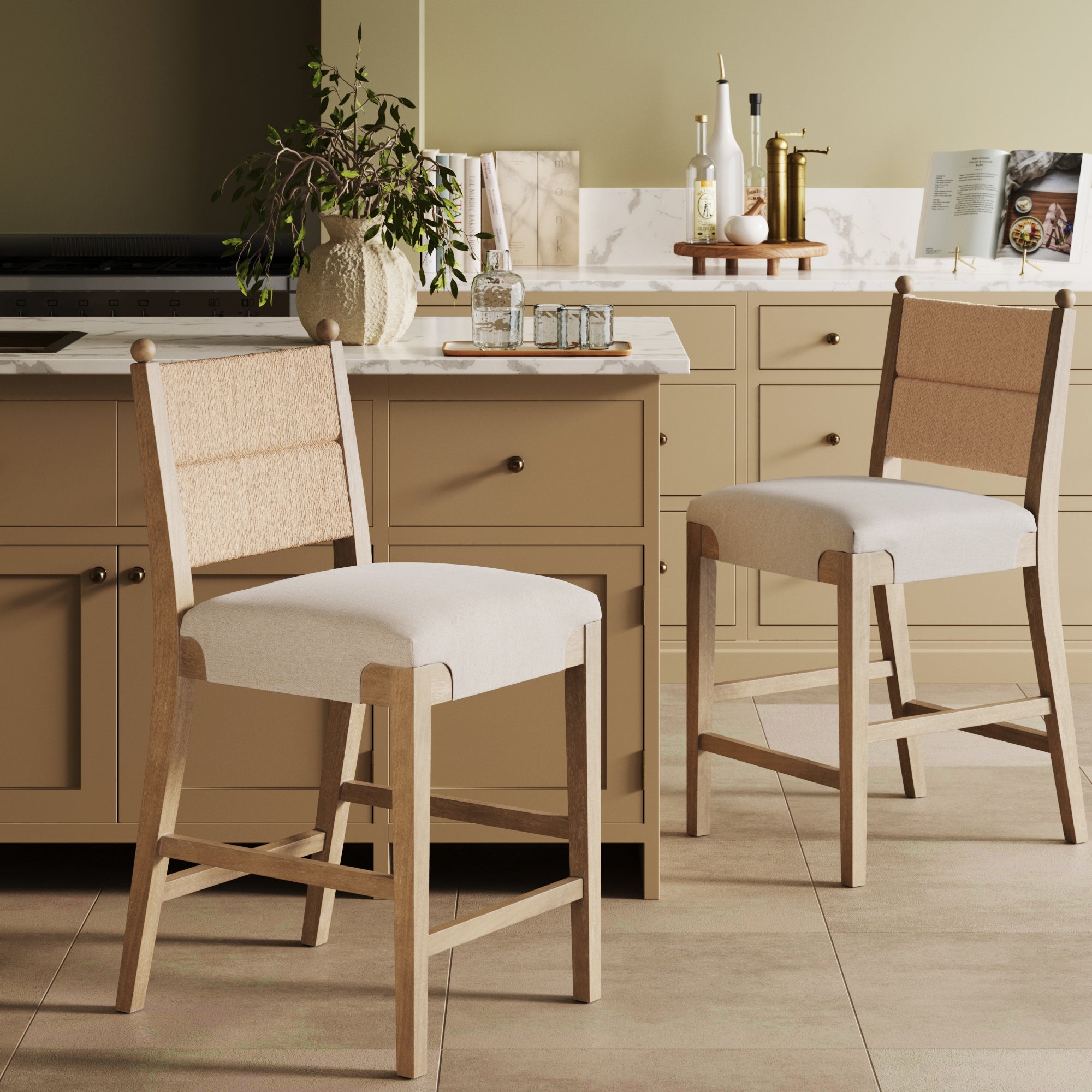 Seagrass & Wood Counter Height Bar Stool Light Brown (Set of 2) - Nathan James