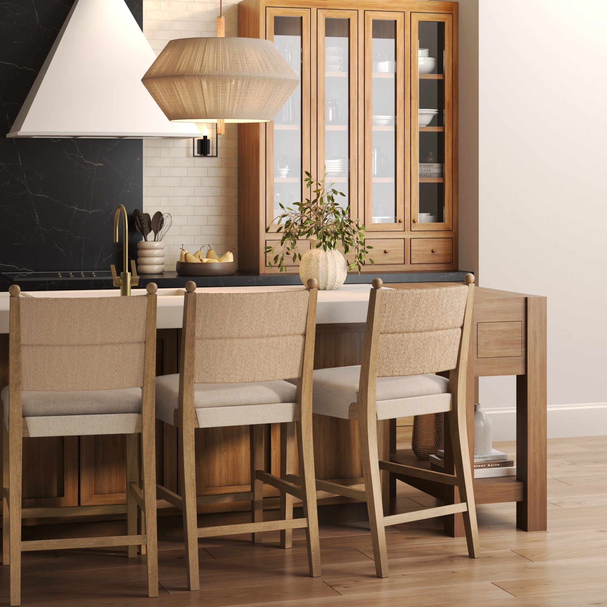 Seagrass & Wood Counter Height Bar Stool Light Brown (Set of 3) - Nathan James