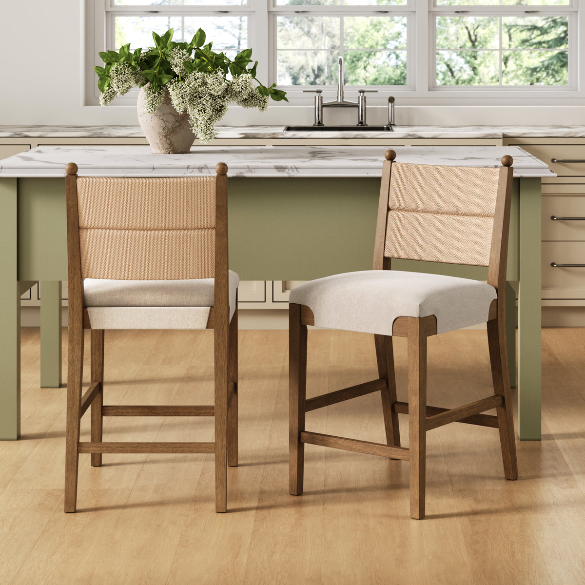 Modern Seagrass Counter Stool Upholstered Dark Brown (Set of 2) - Nathan James