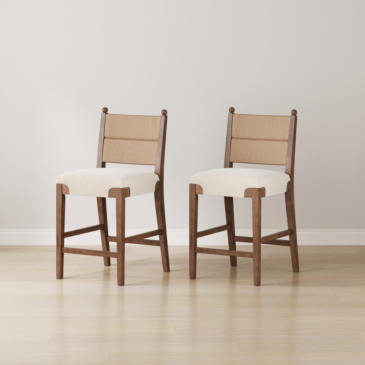 Modern Seagrass Counter Stool Upholstered Dark Brown (Set of 2) - Nathan James