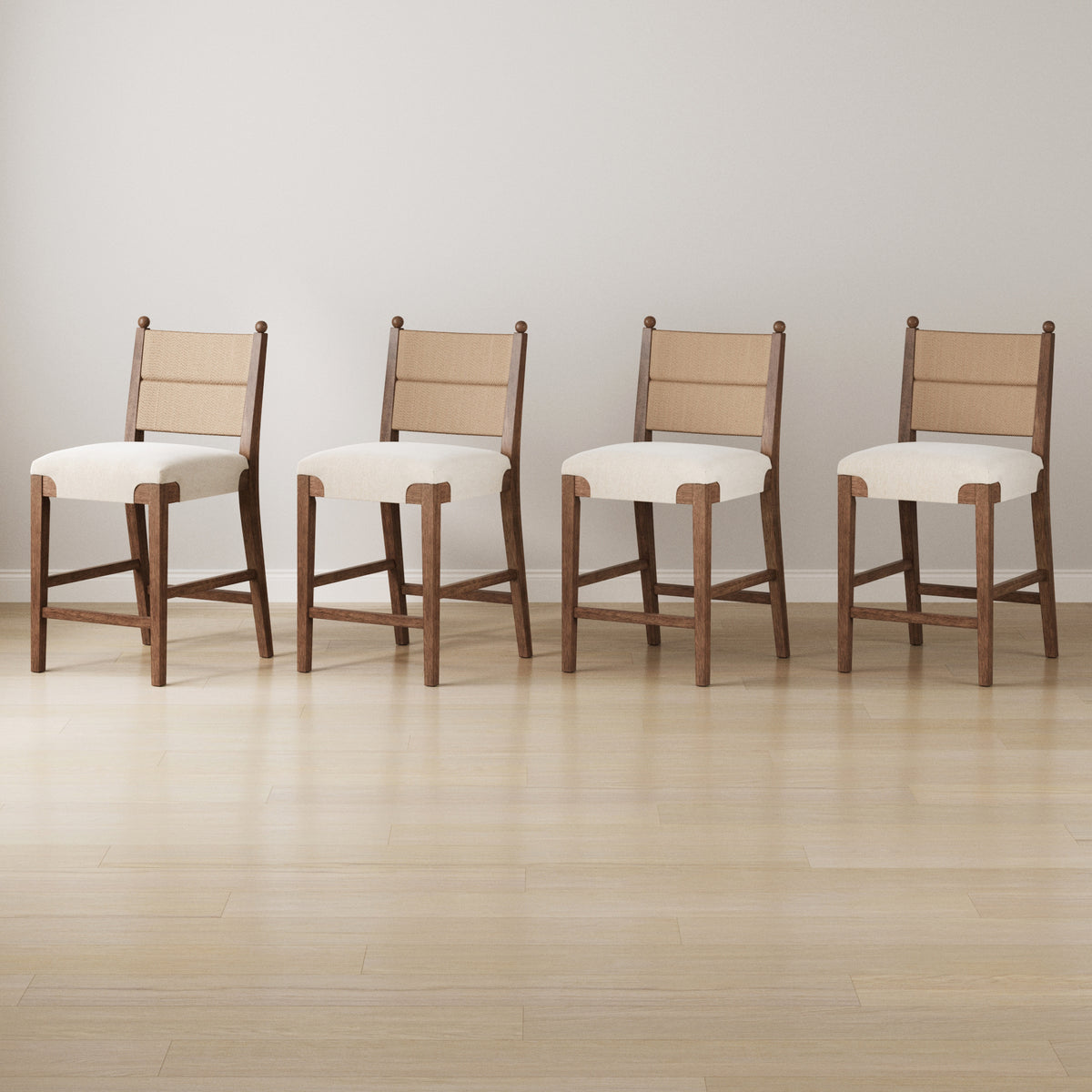 Modern Seagrass Counter Stool Upholstered Dark Brown (Set of 4) - Nathan James
