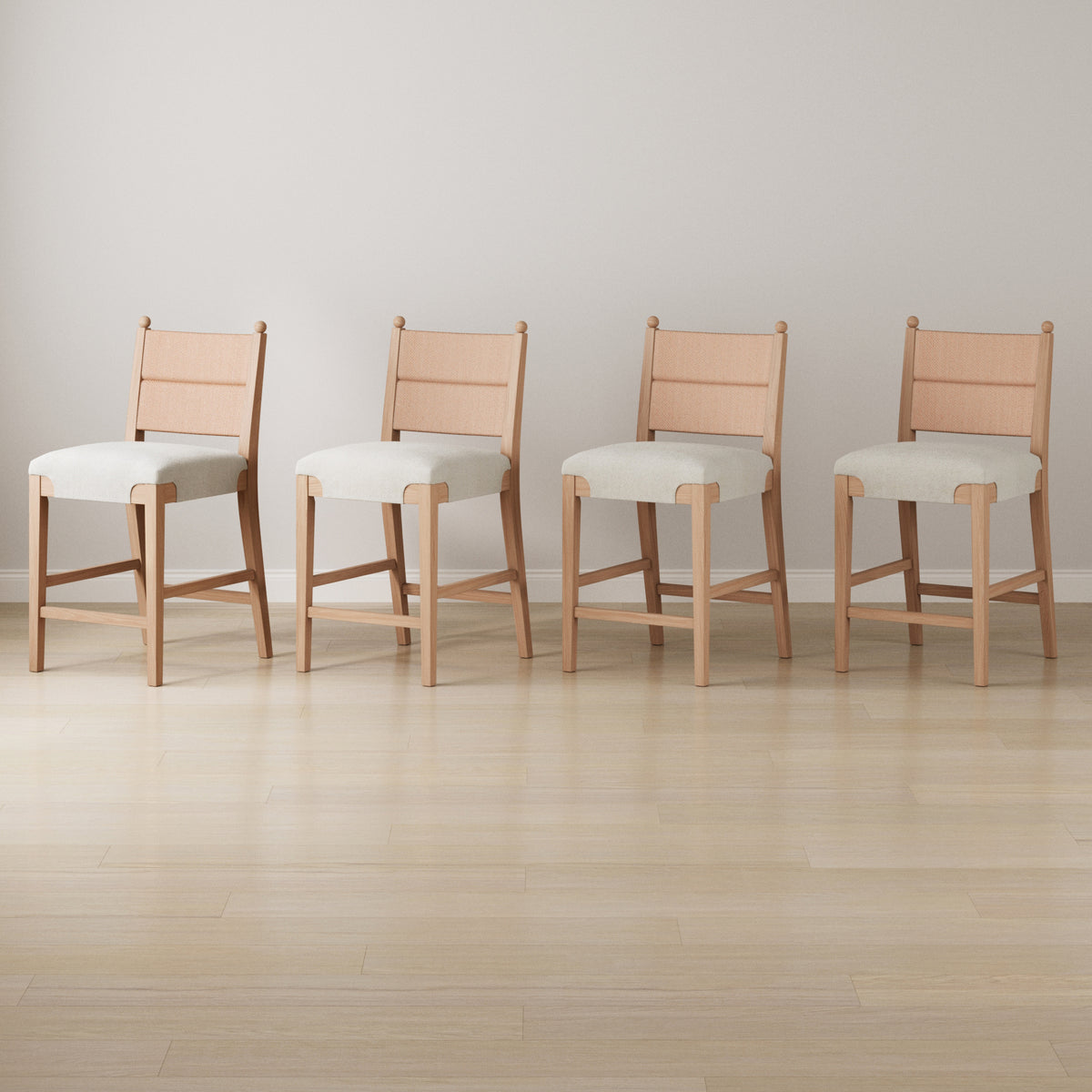 Solid Wood Boucle Counter Stool with Seagrass Back Raw Oak (Set of 4) - Nathan James