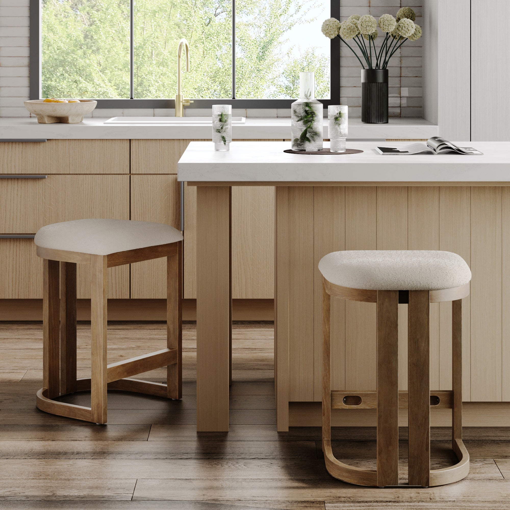 Barrel Wooden Backless Bar Stool Light Brown Set of 2 - Nathan James