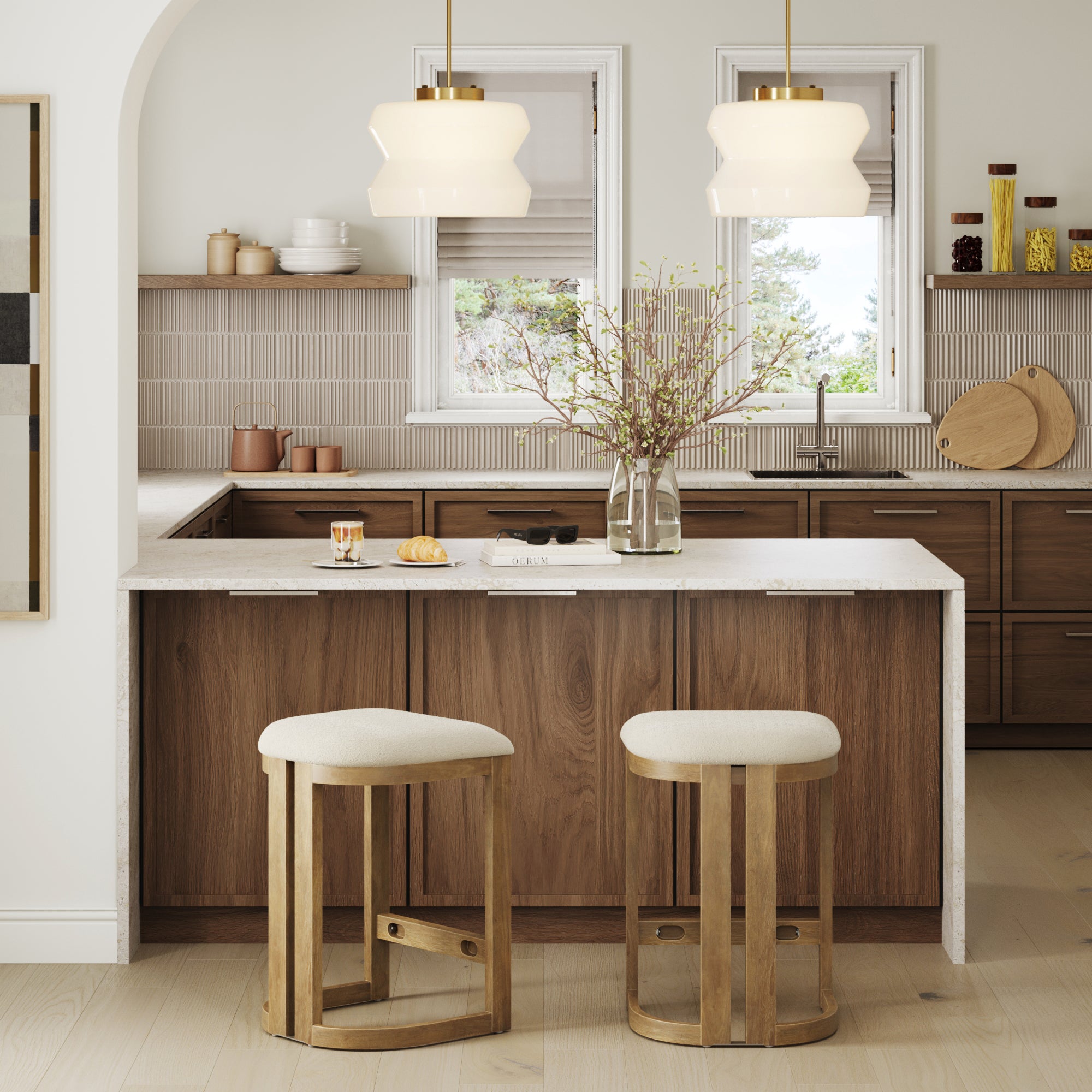 Barrel Wooden Backless Bar Stool Light Brown Set of 2 - Nathan James