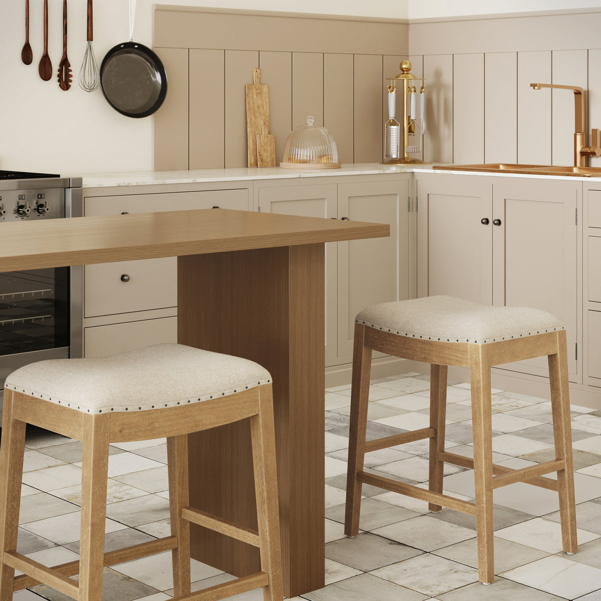 Modern Wood Backless Counter Stool Flax/Light Brown (Set of 2) - Nathan James