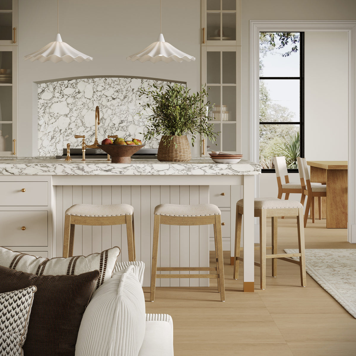 Modern Wood Backless Counter Stool Flax/Light Brown (Set of 3) - Nathan James