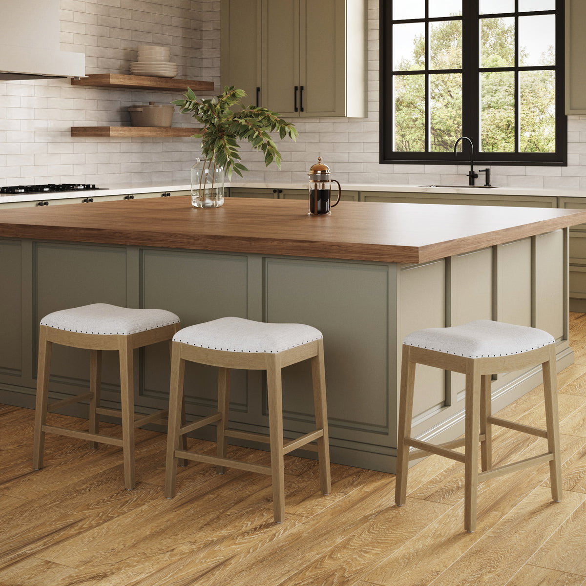 Modern Wood Backless Counter Stool Gray (Set of 3) - Nathan James