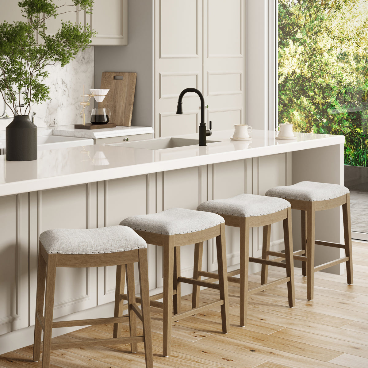 Modern Wood Backless Counter Stool Gray (Set of 4) - Nathan James