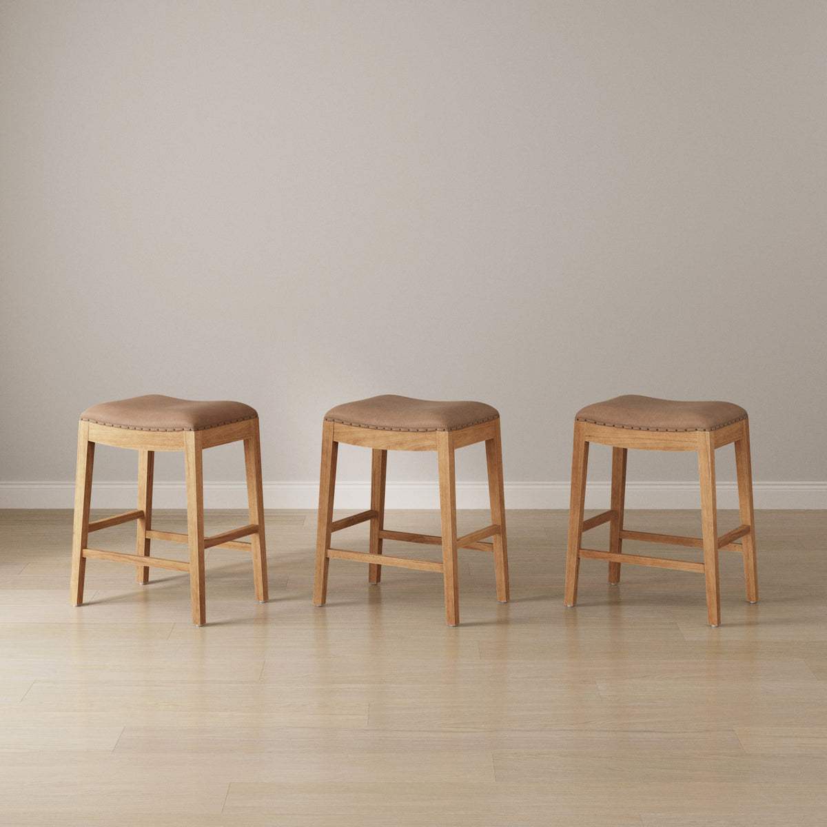 Modern Wood Backless Counter Stool Light Brown (Set of 3) - Nathan James