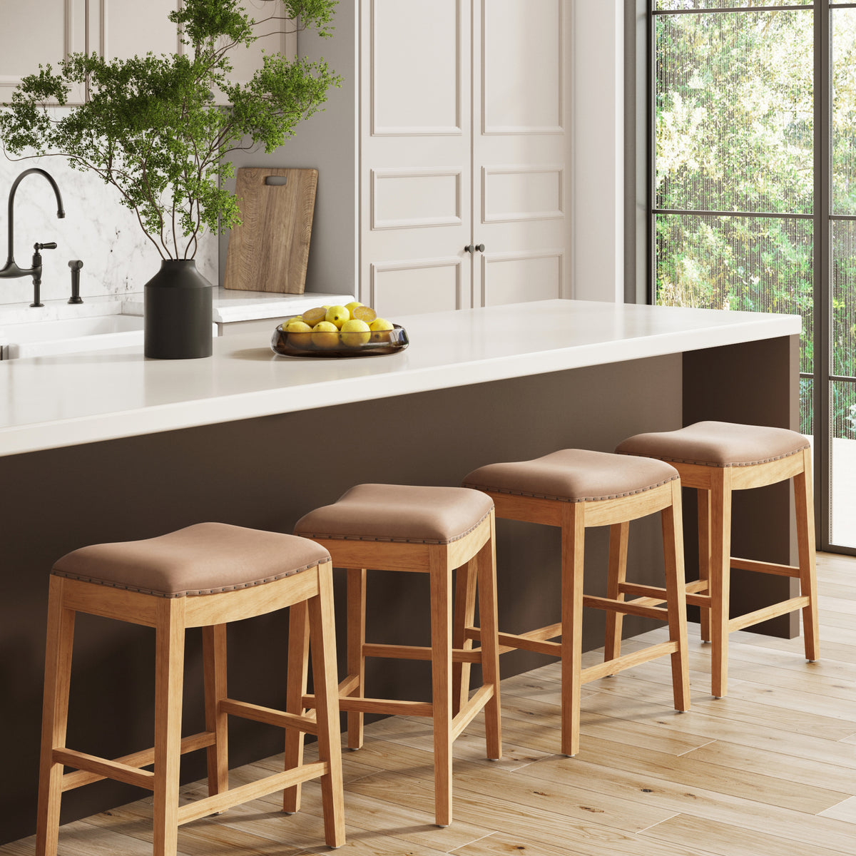 Modern Wood Backless Counter Stool Light Brown (Set of 4) - Nathan James