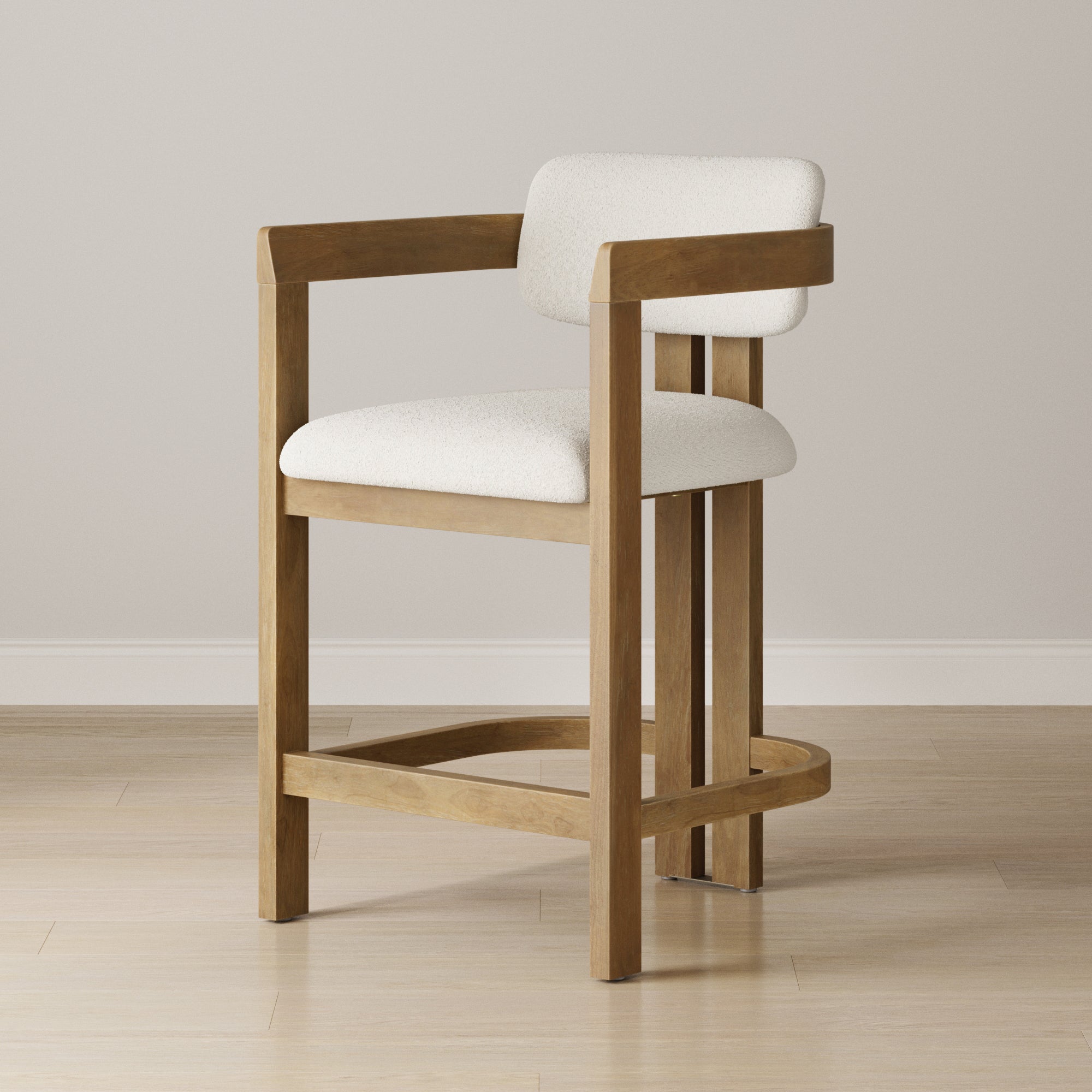 Boucle Bar Stool with Barrel Back and Arm Light Brown - Nathan James