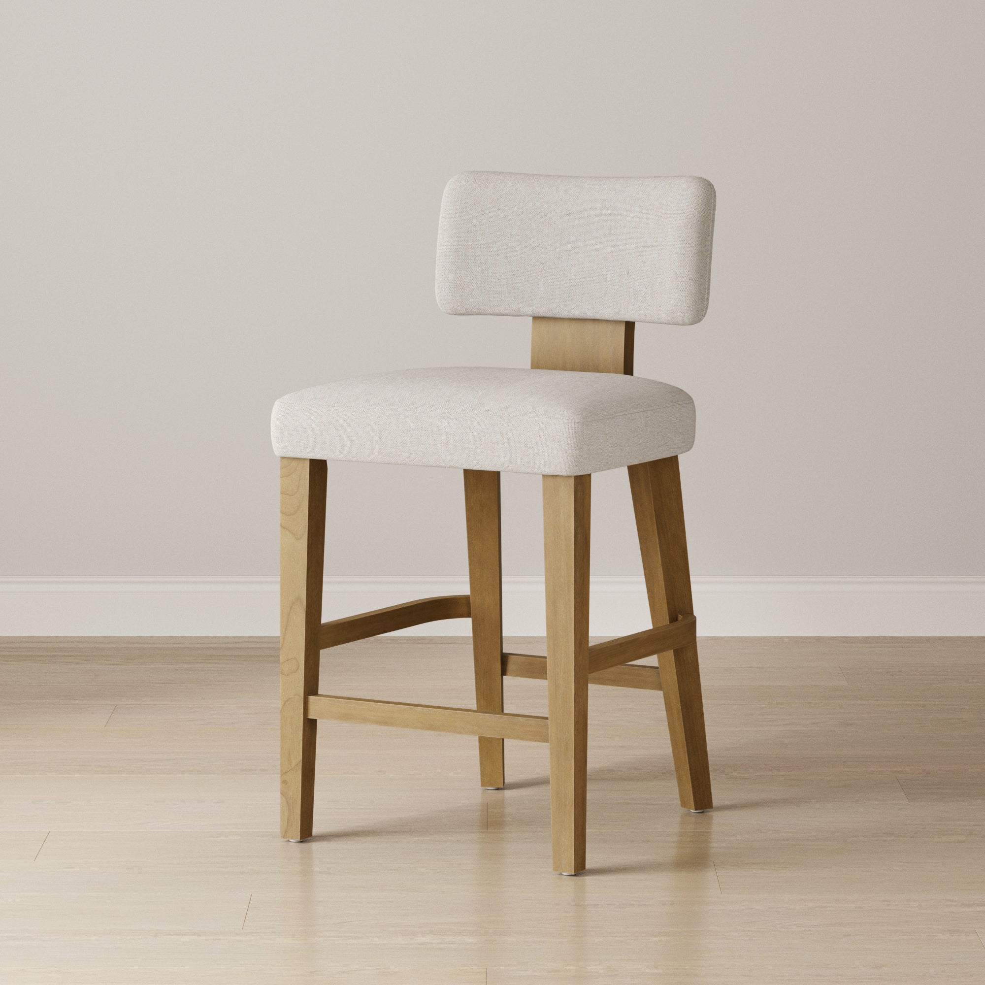 Modern Upholstered Stool with Bent Wood Back Flax/Light Brown (Set of 2) - Nathan James