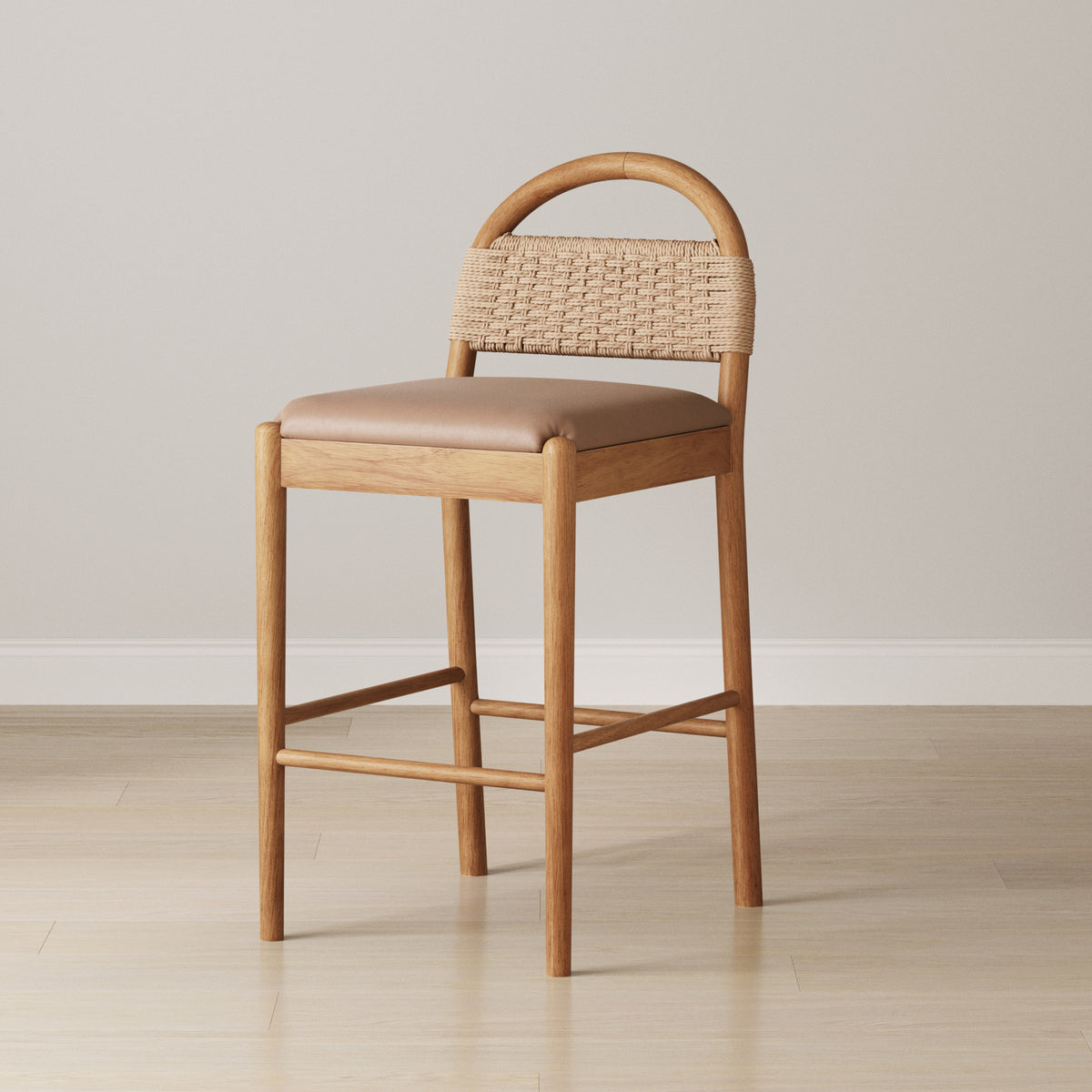 Modern Wood Seagrass & Faux Leather Counter Stool Brown - Nathan James