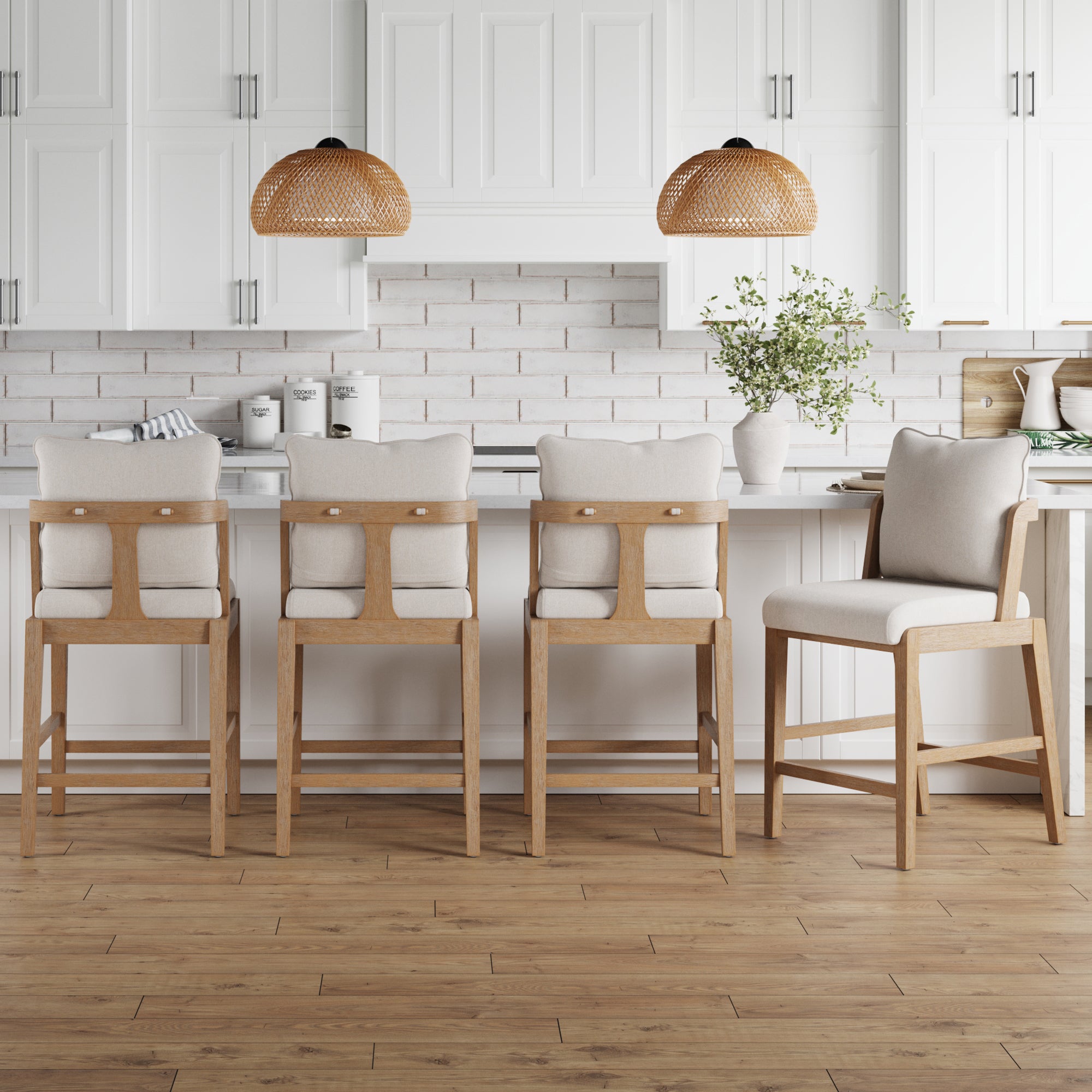 Scandinavian Bar Stool with Back Light Brown (Set of 4) - Nathan James