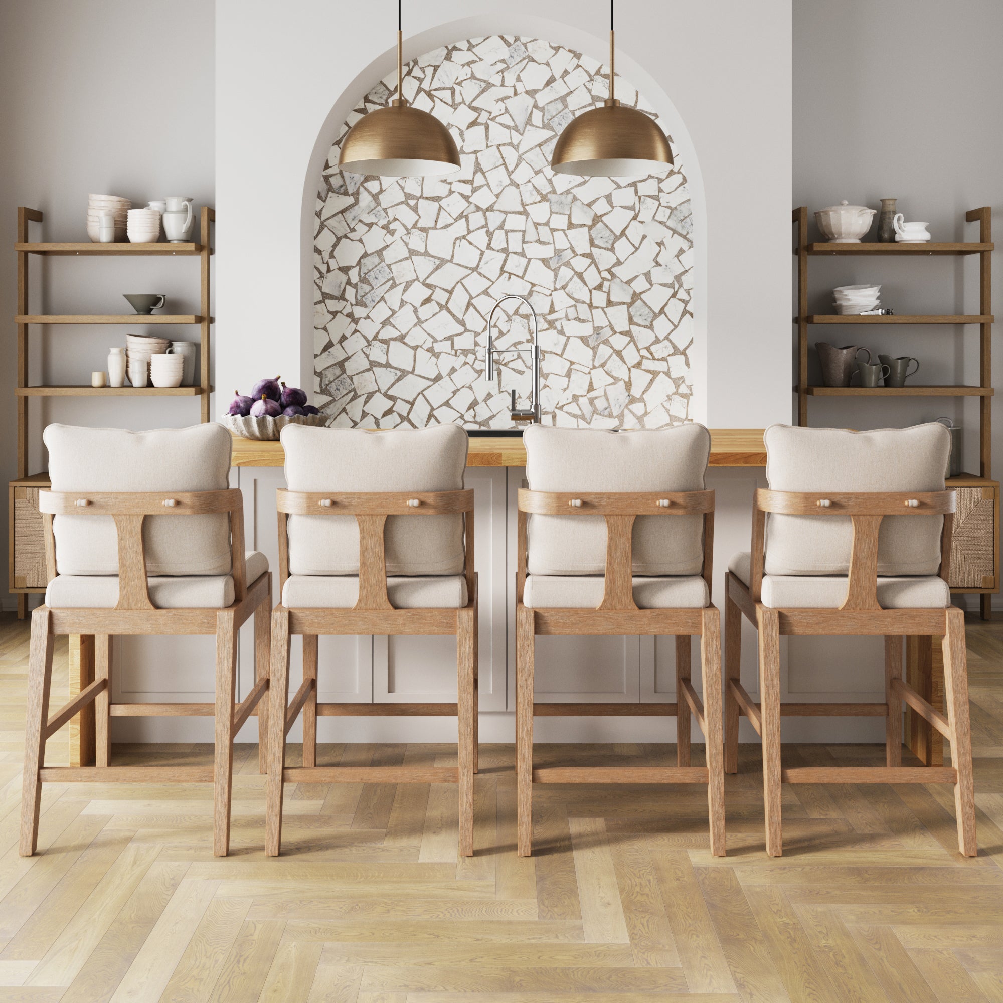 Scandinavian Bar Stool with Back Light Brown (Set of 4) - Nathan James