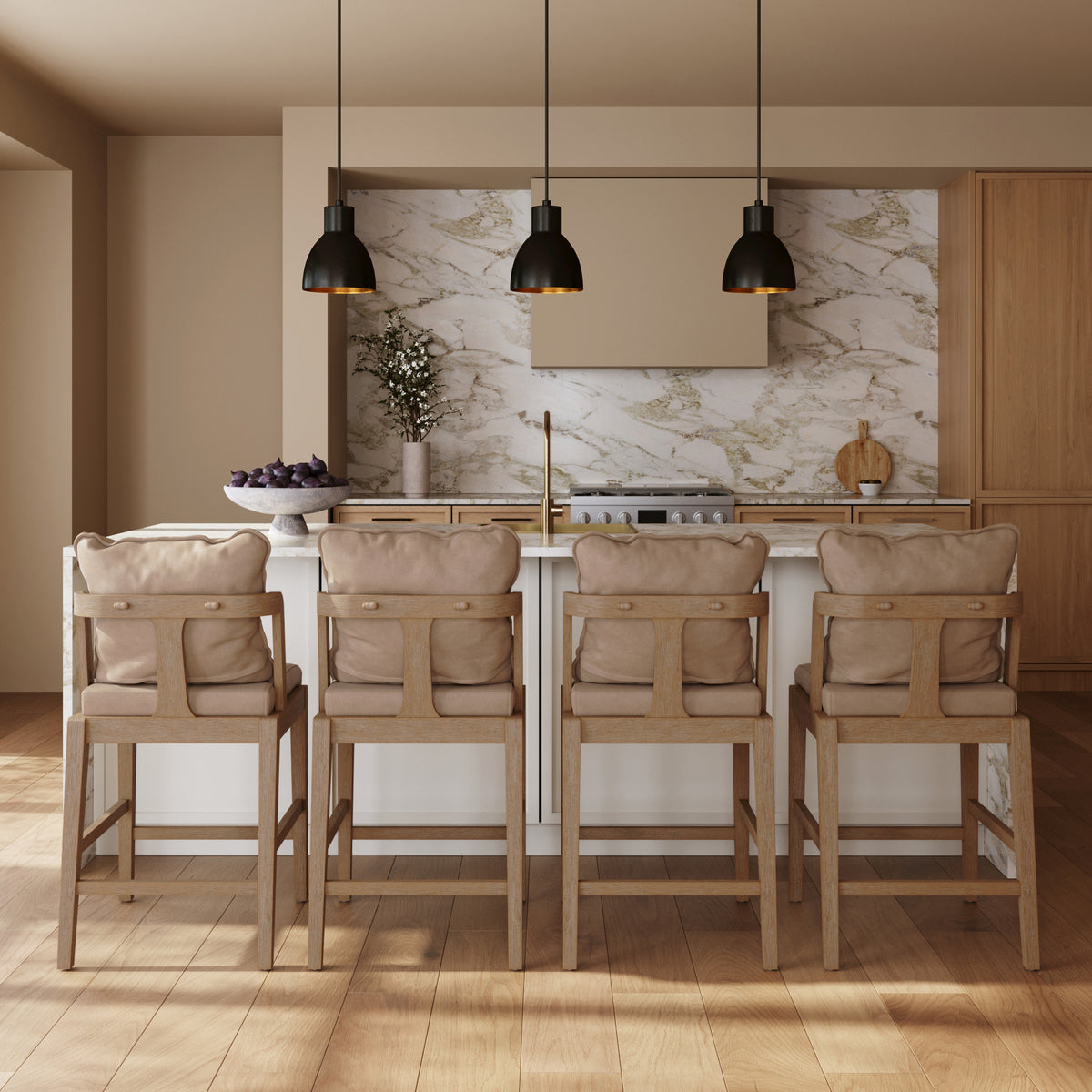 Scandinavian Faux Leather Counter Stool Light Brown (Set of 4) - Nathan James