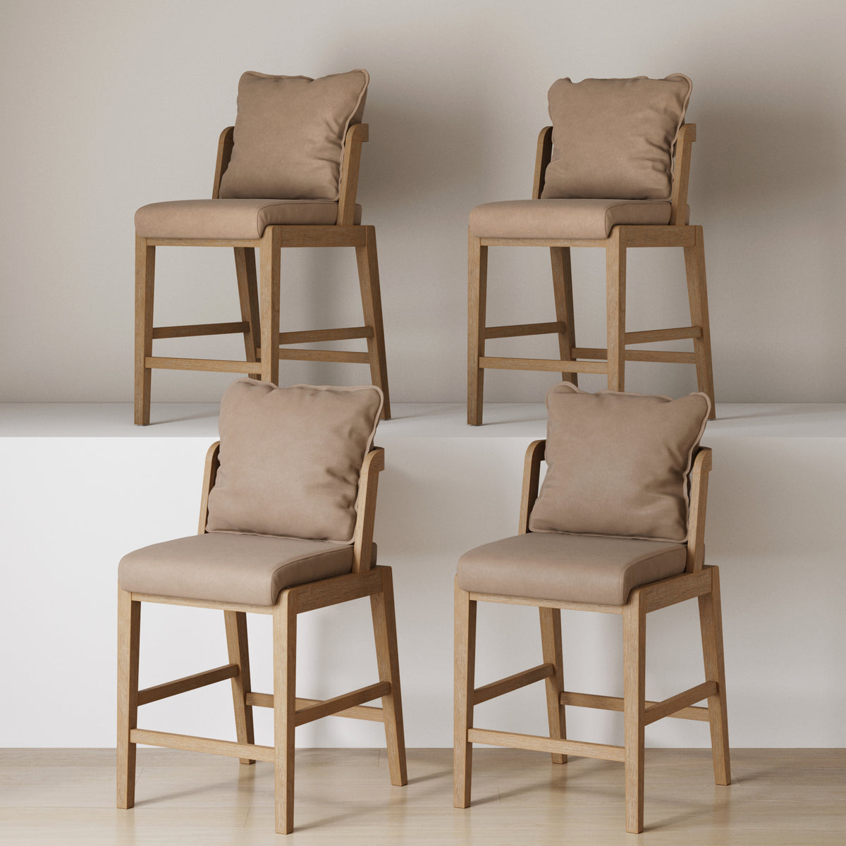 Scandinavian Faux Leather Counter Stool Light Brown (Set of 4) - Nathan James