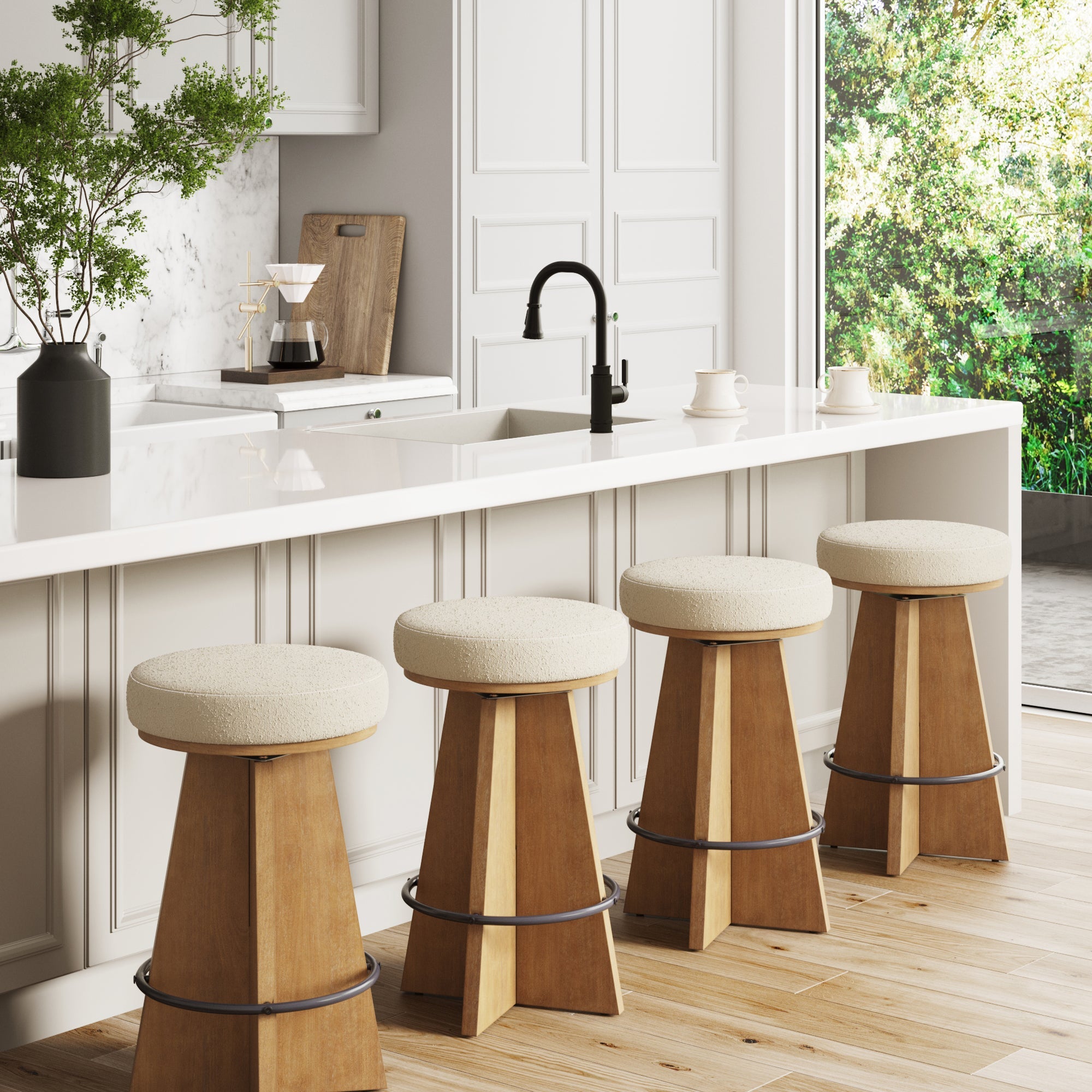 Modern Backless Swivel Boucle Counter Stool with Pedestal Legs (Set of 4) - Nathan James