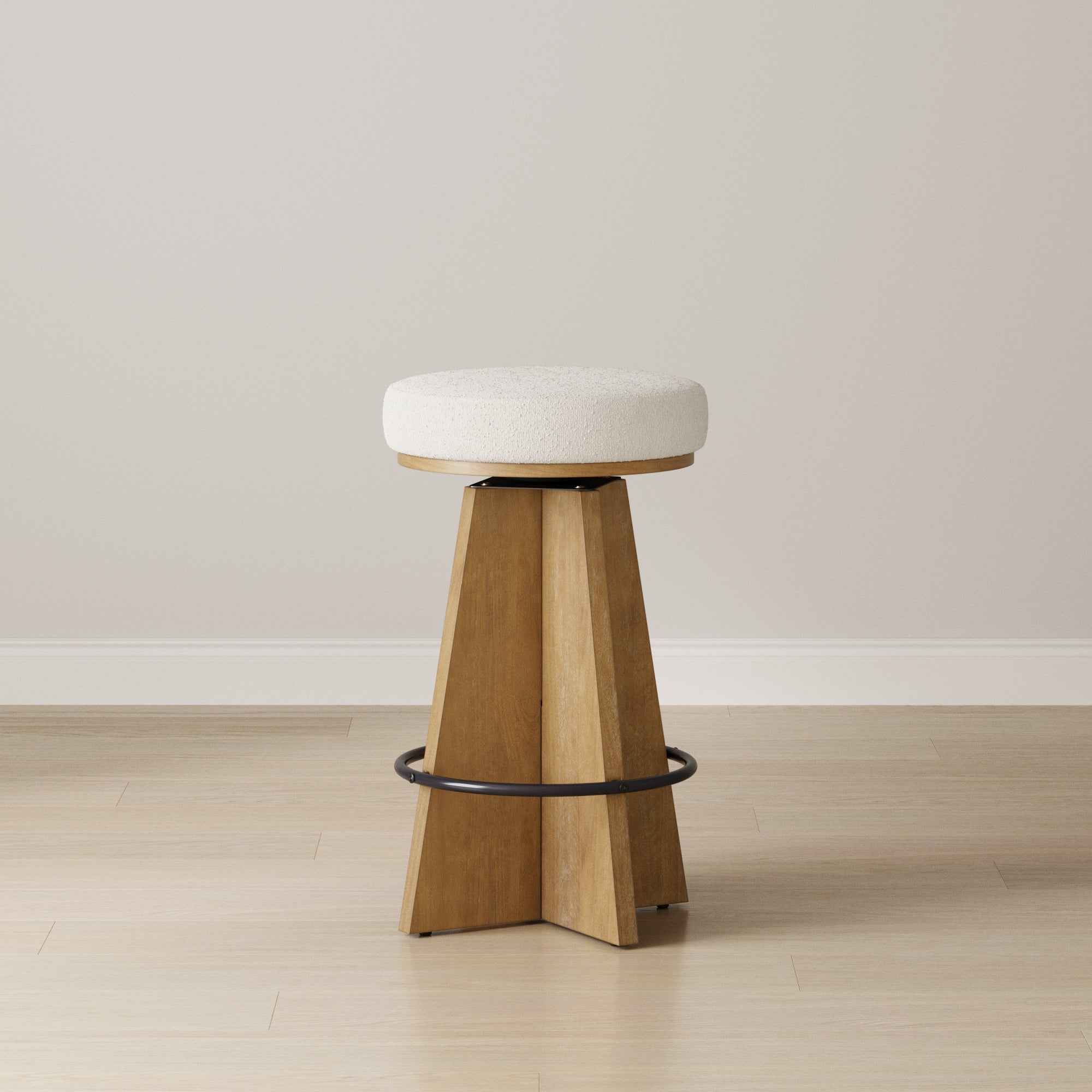 Modern Backless Swivel Boucle Counter Stool with Pedestal Legs - Nathan James