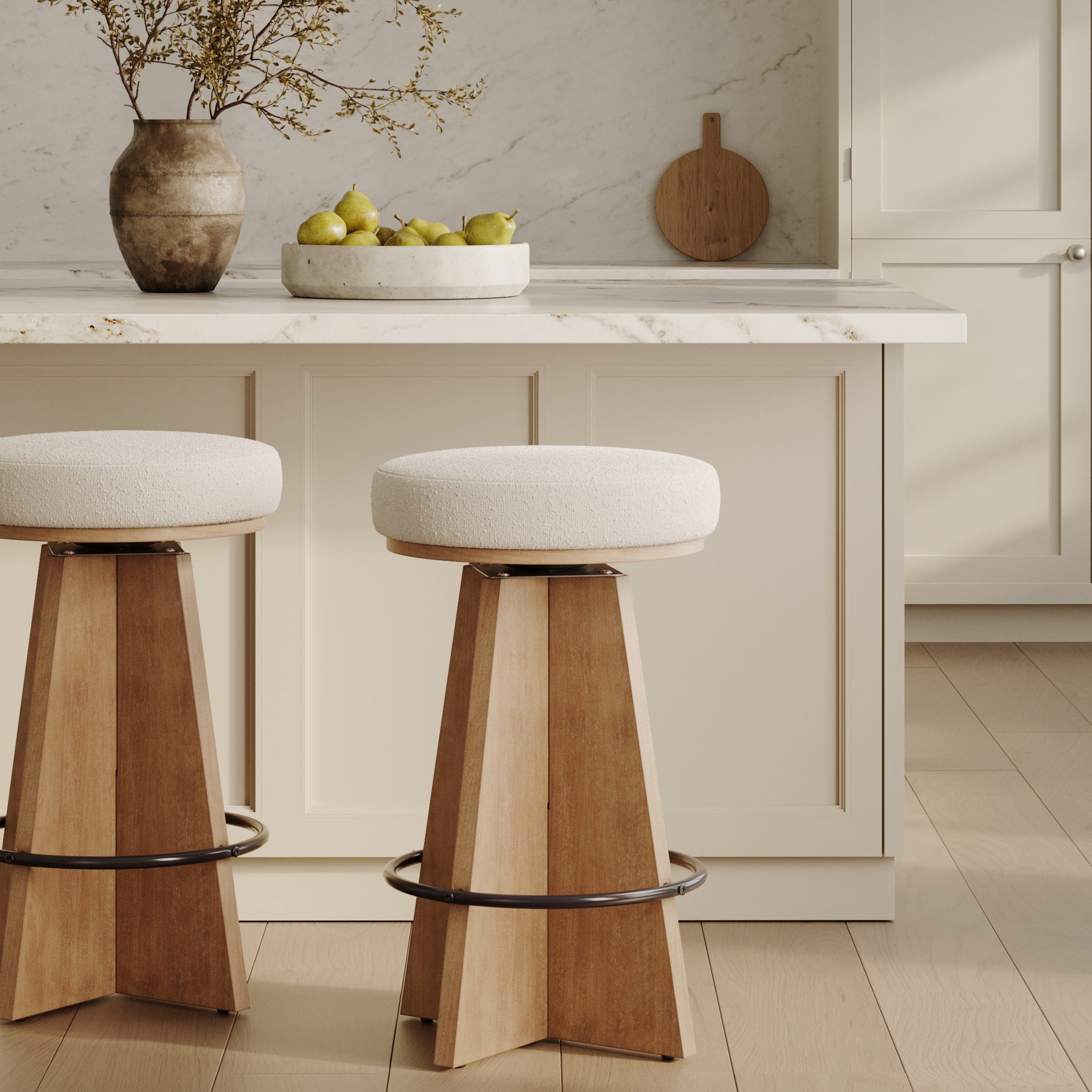 Modern Backless Swivel Boucle Counter Stool with Pedestal Legs - Nathan James