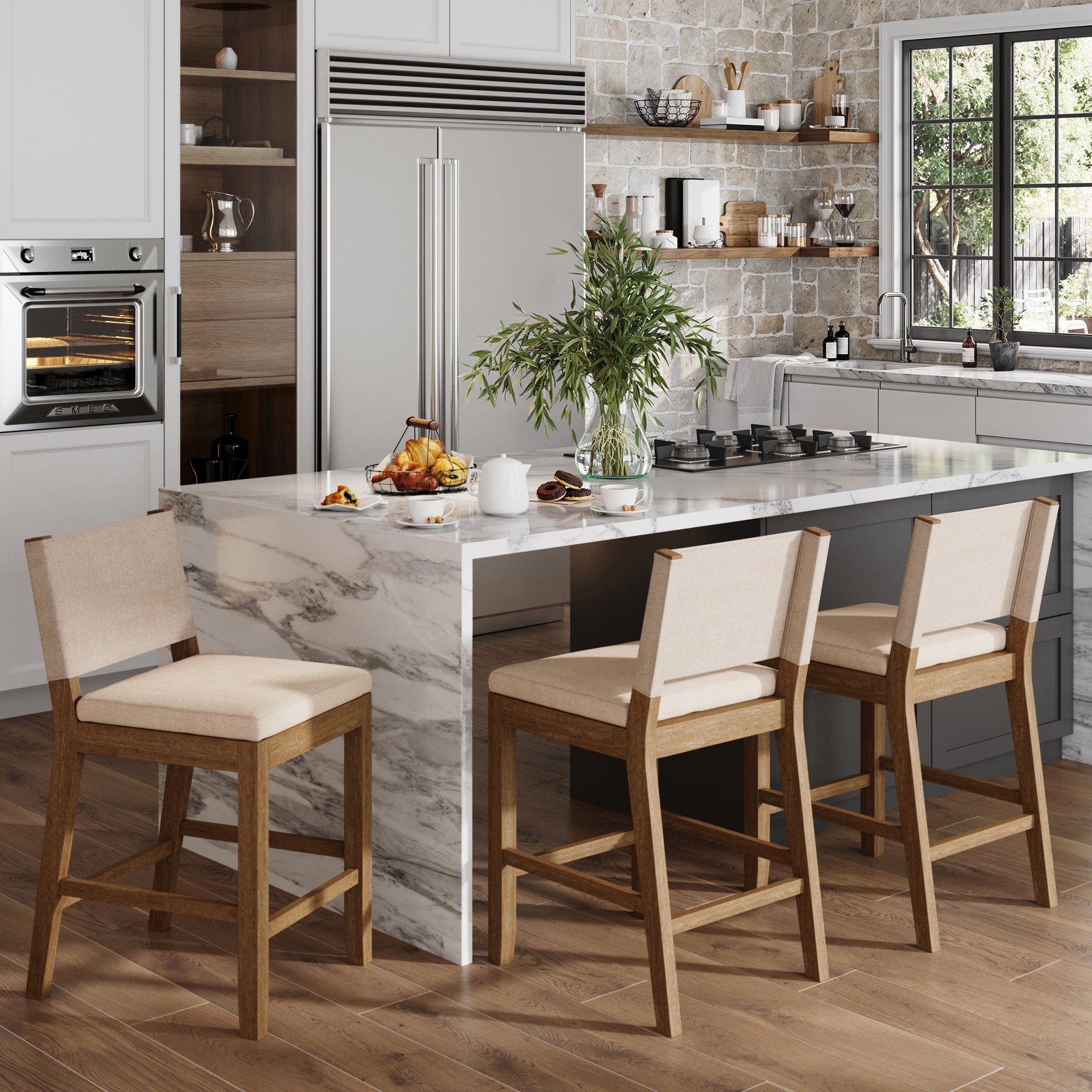 Wood Counter Height Bar Stools Light Brown Flax (Set of 3) - Nathan James