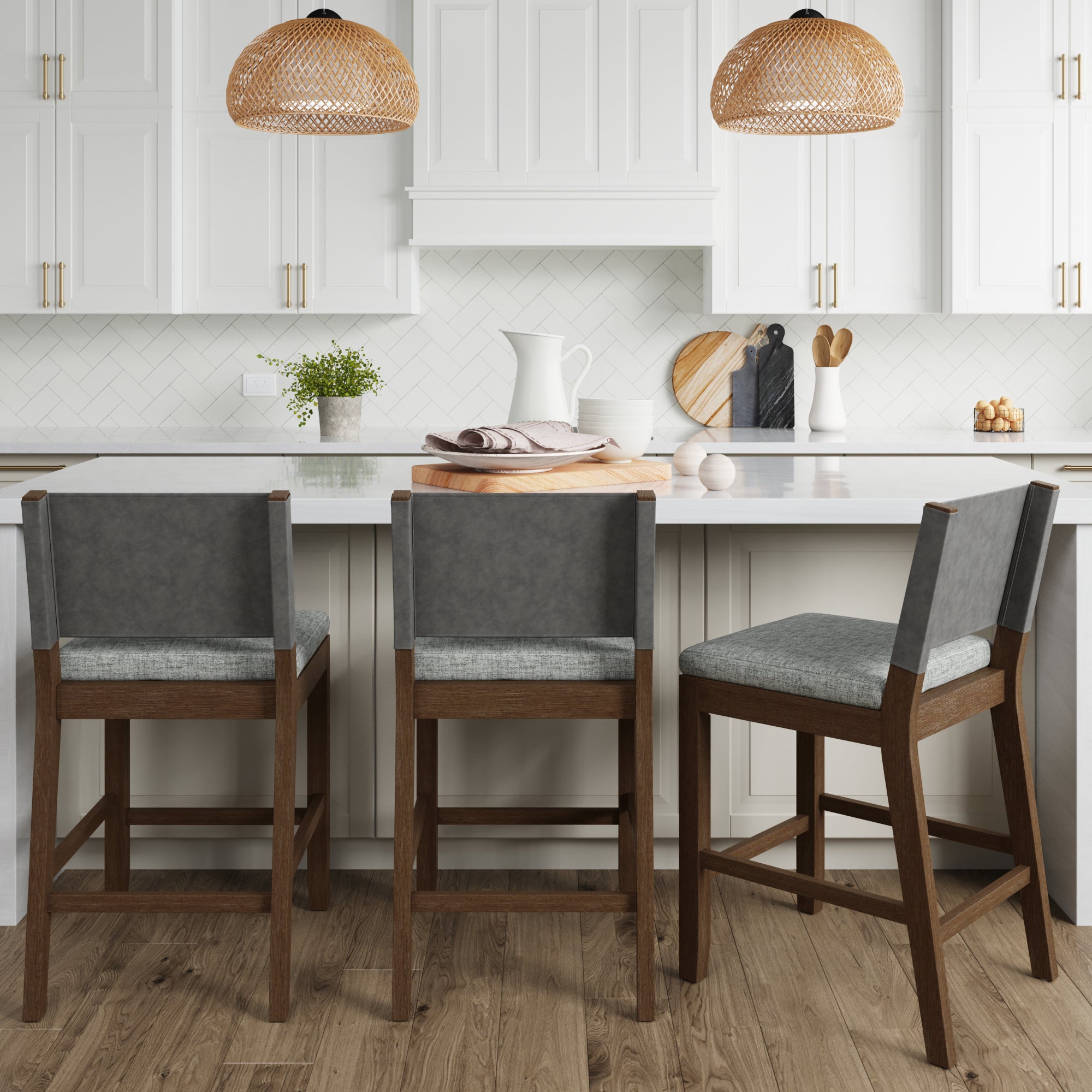 Wood Counter Height Bar Stools Dark Brown Ivory (Set of 3) - Nathan James