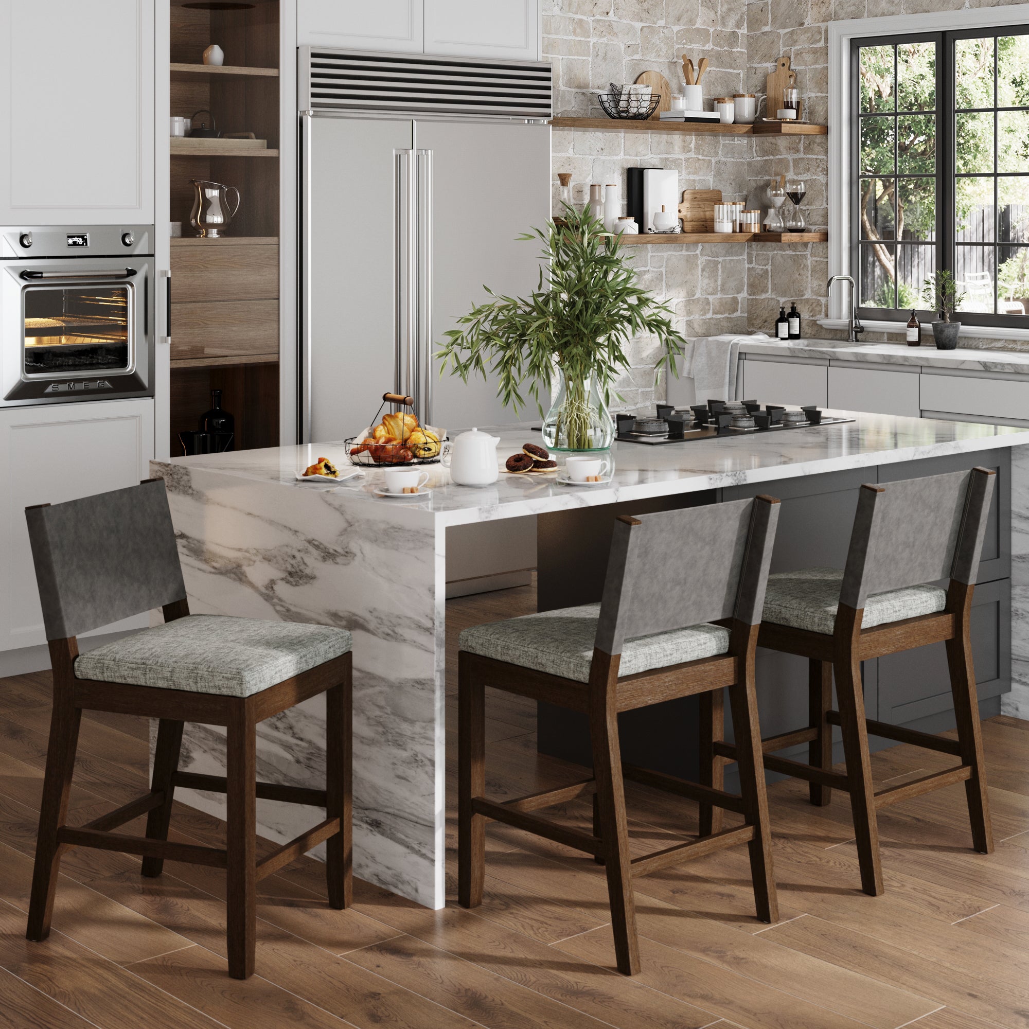 Wood Counter Height Bar Stools Dark Brown Ivory (Set of 3) - Nathan James