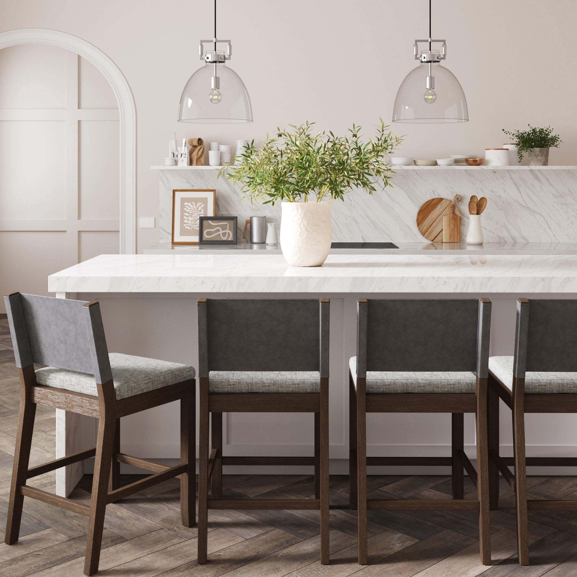 Wood Counter Height Bar Stools Dark Brown Ivory (Set of 4) - Nathan James