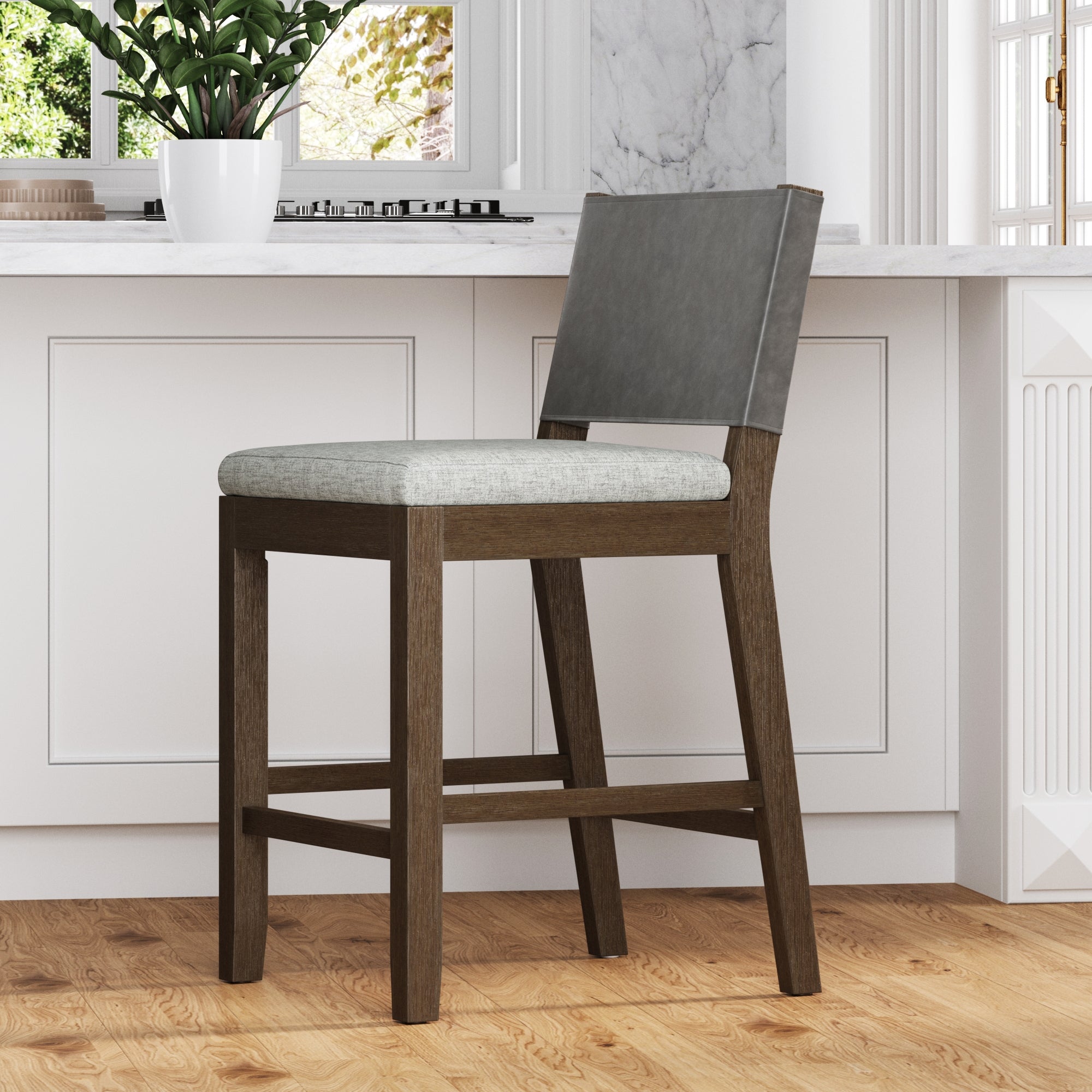 Wood Counter Height Bar Stool Dark Brown Ivory - Nathan James