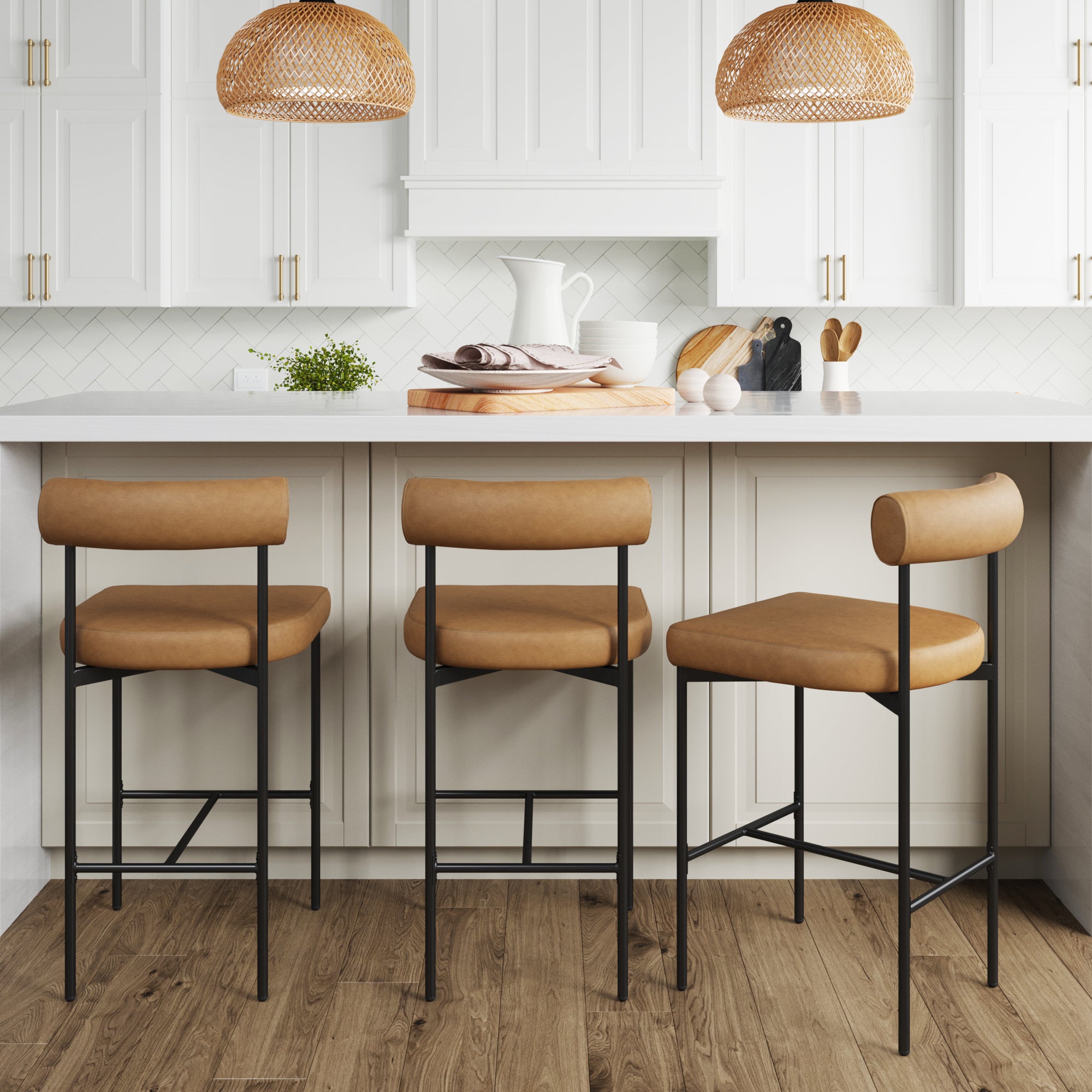Faux Leather Counter Height Bar Stools Brown (Set of 3) - Nathan James