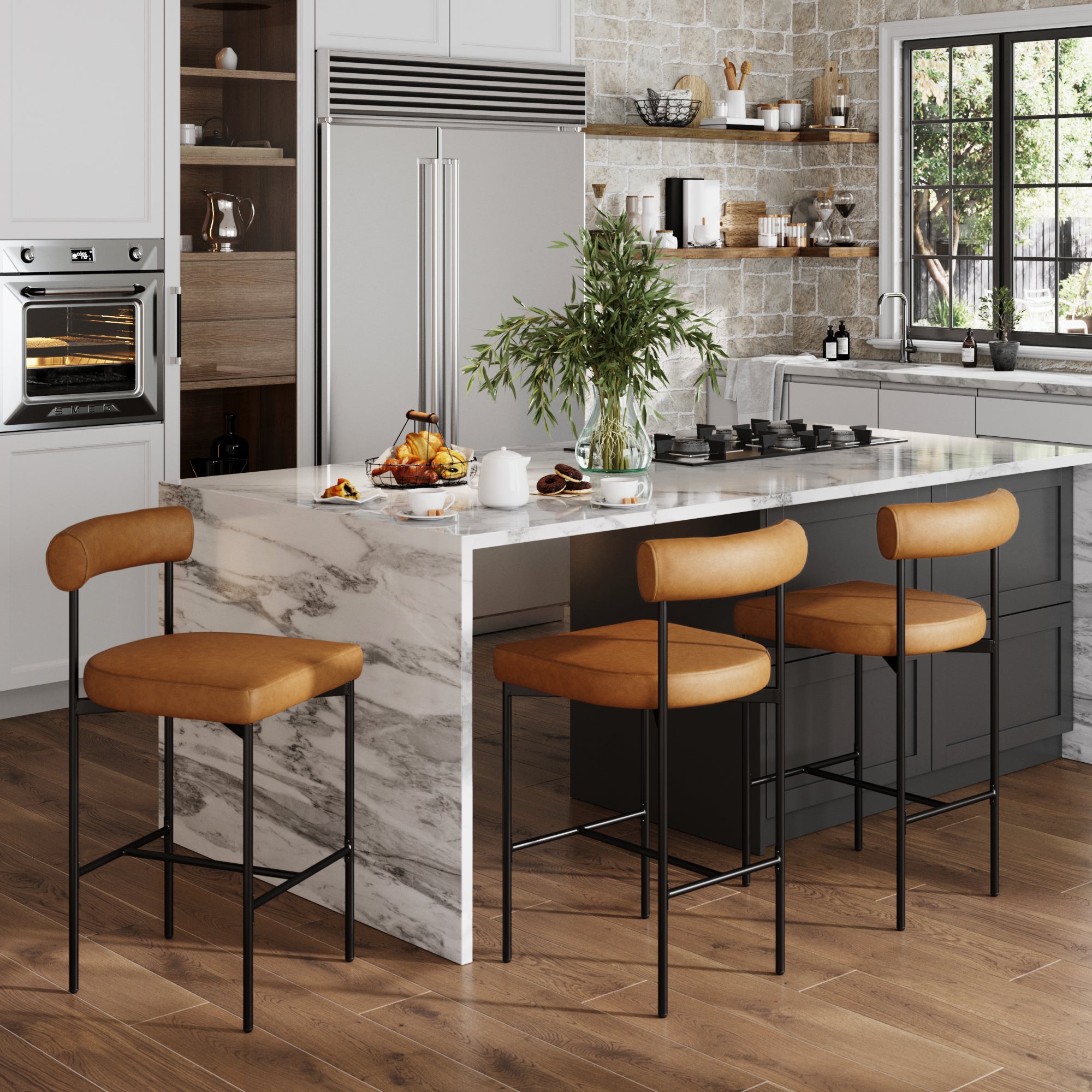Faux Leather Counter Height Bar Stools Brown (Set of 3) - Nathan James