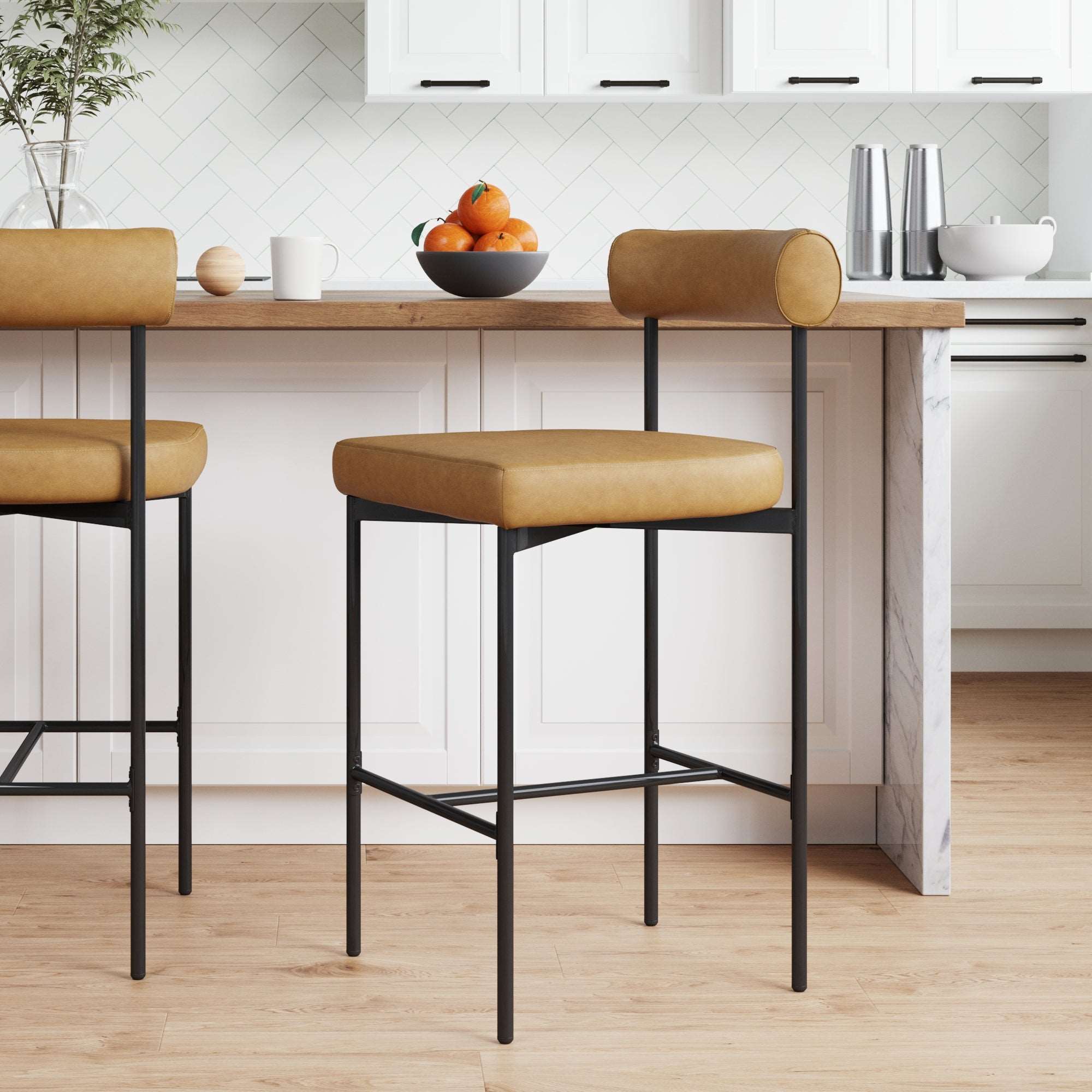 Faux Leather Counter Height Bar Stool Brown - Nathan James