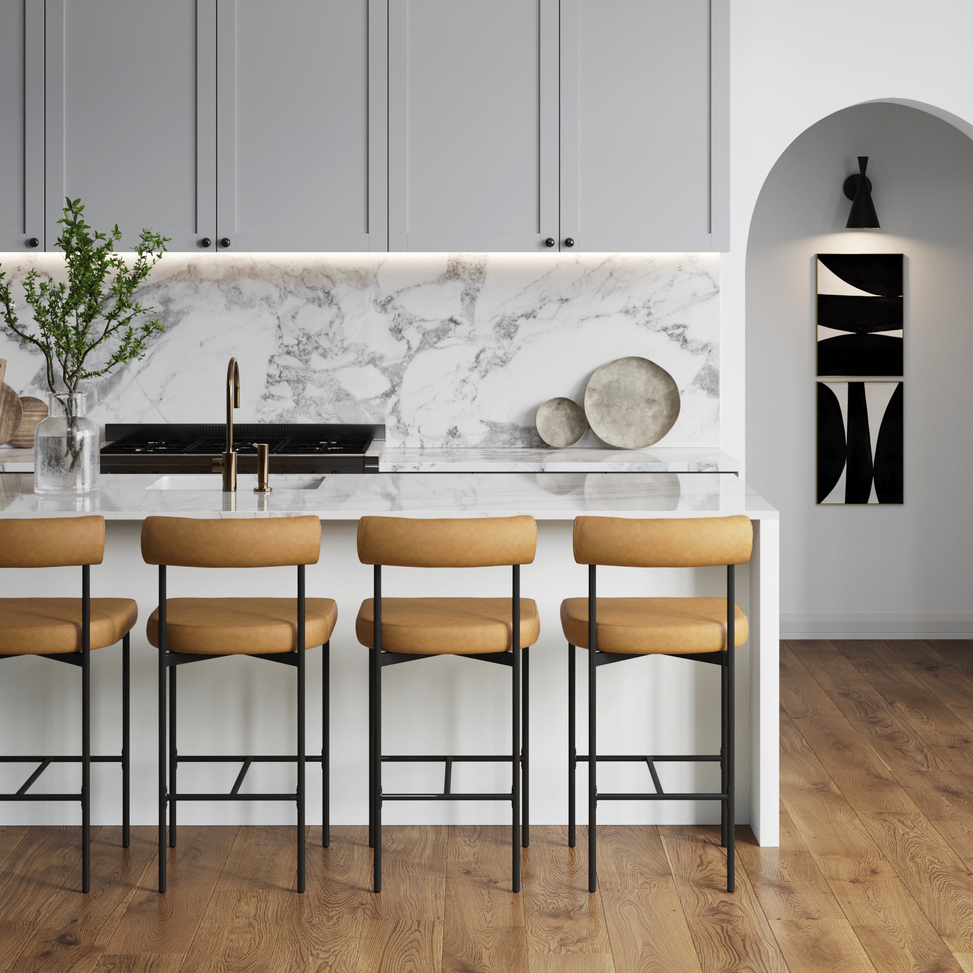 Faux Leather Counter Height Bar Stools Brown (Set of 4) - Nathan James