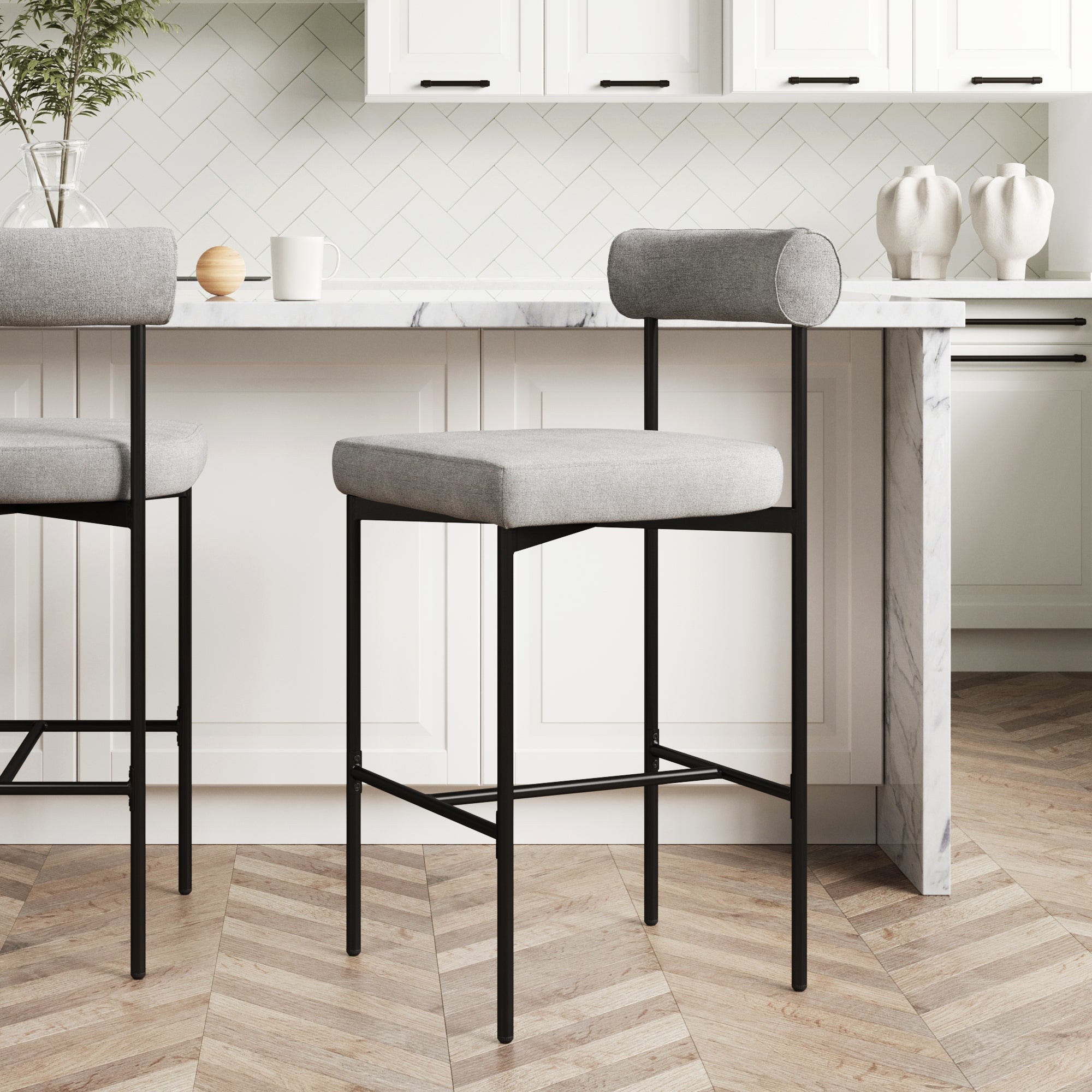 Metal Upholstered Counter Height Bar Stool Gray - Nathan James
